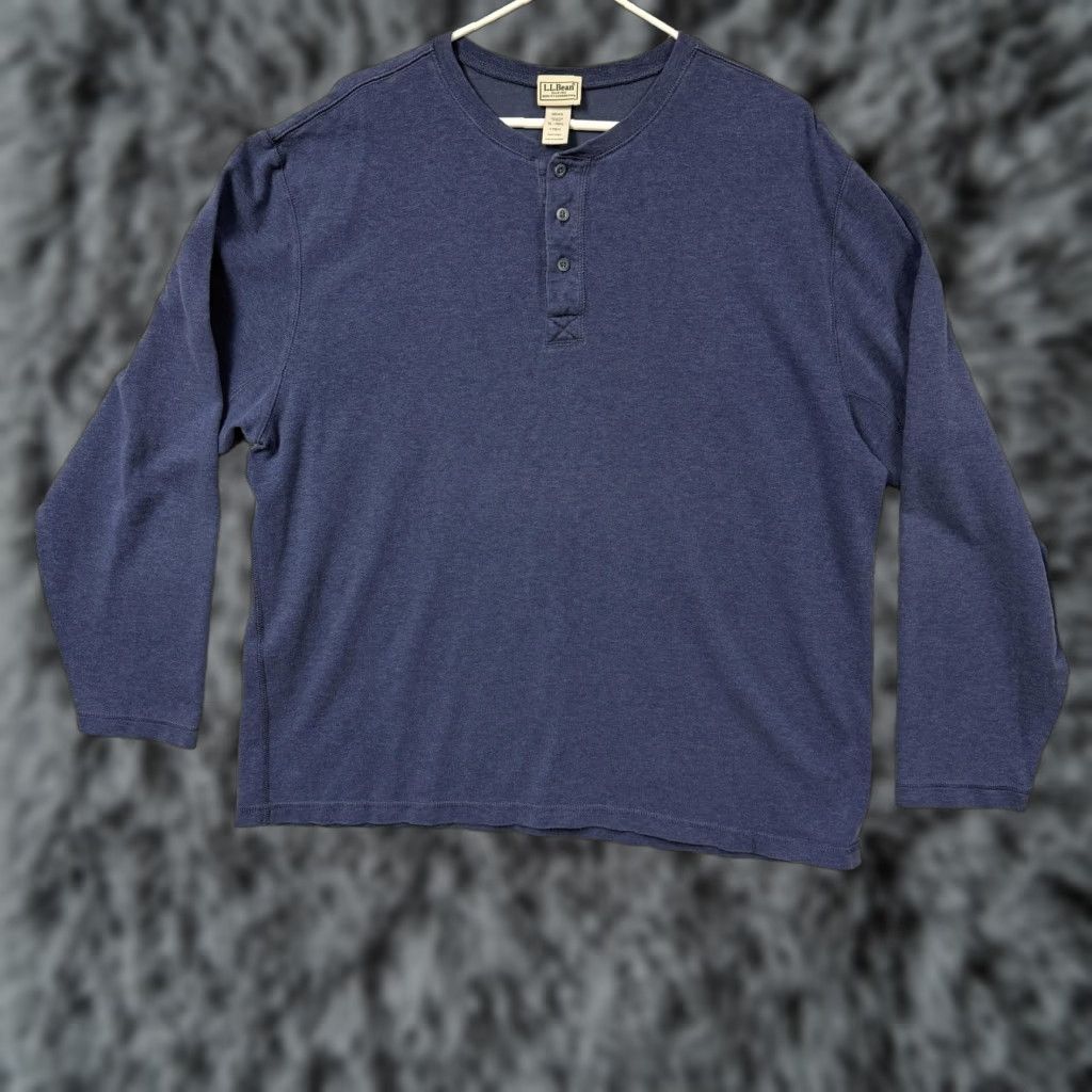 Vintage L.L. Bean Mens XL Blue Henley Shirt Long Sleeve Cotton Wool Jersey Solid Classic Preppy Outdoorsy Size US XL / EU 56 / 4 - 1 Thumbnail