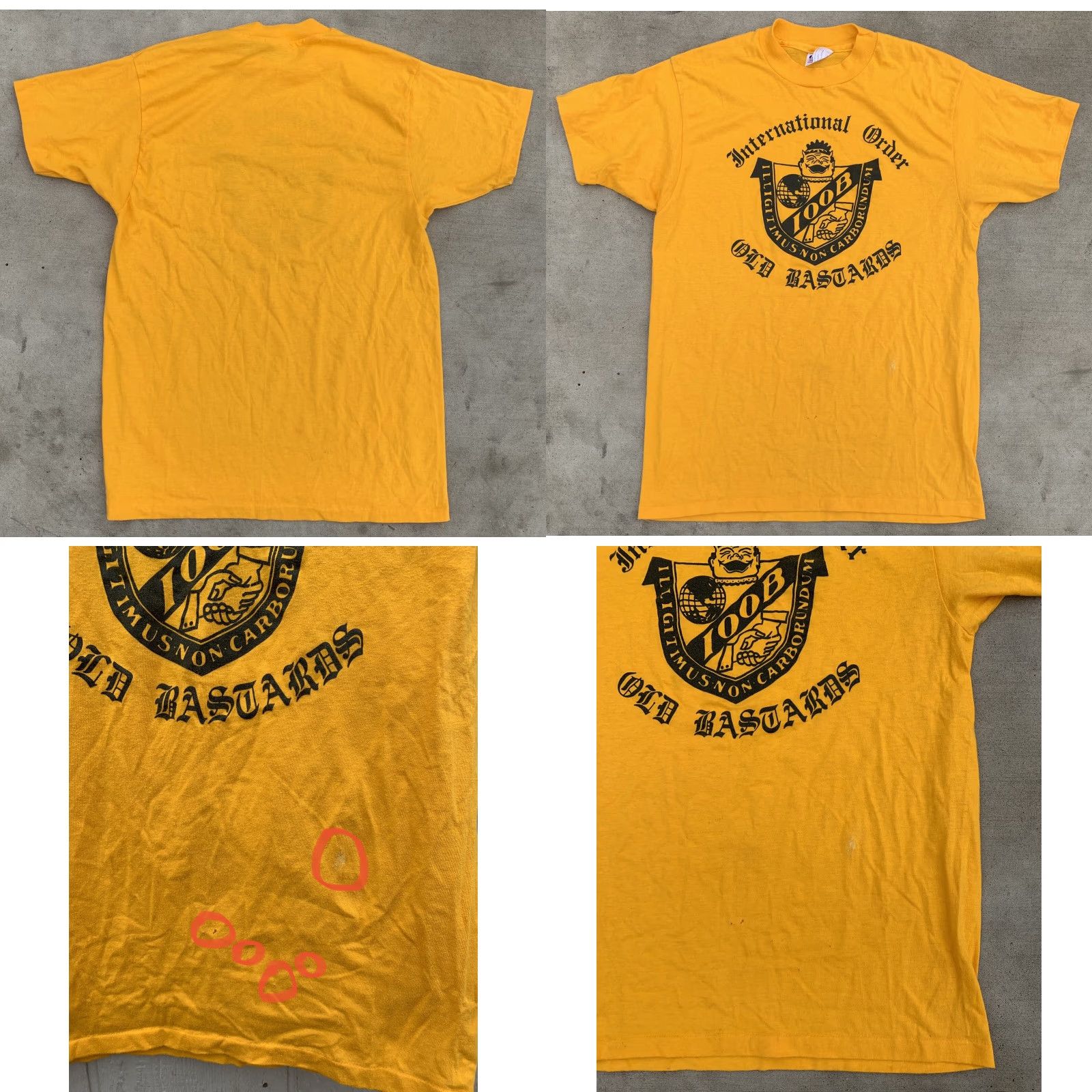 Hanes VINTAGE Hanes T-Shirt IOOB Old Bastards Graphic Print Crew Neck Short Sleeve L Yellow 50/50 Cotton Polyester Men Size US L / EU 52-54 / 3 - 10 Thumbnail