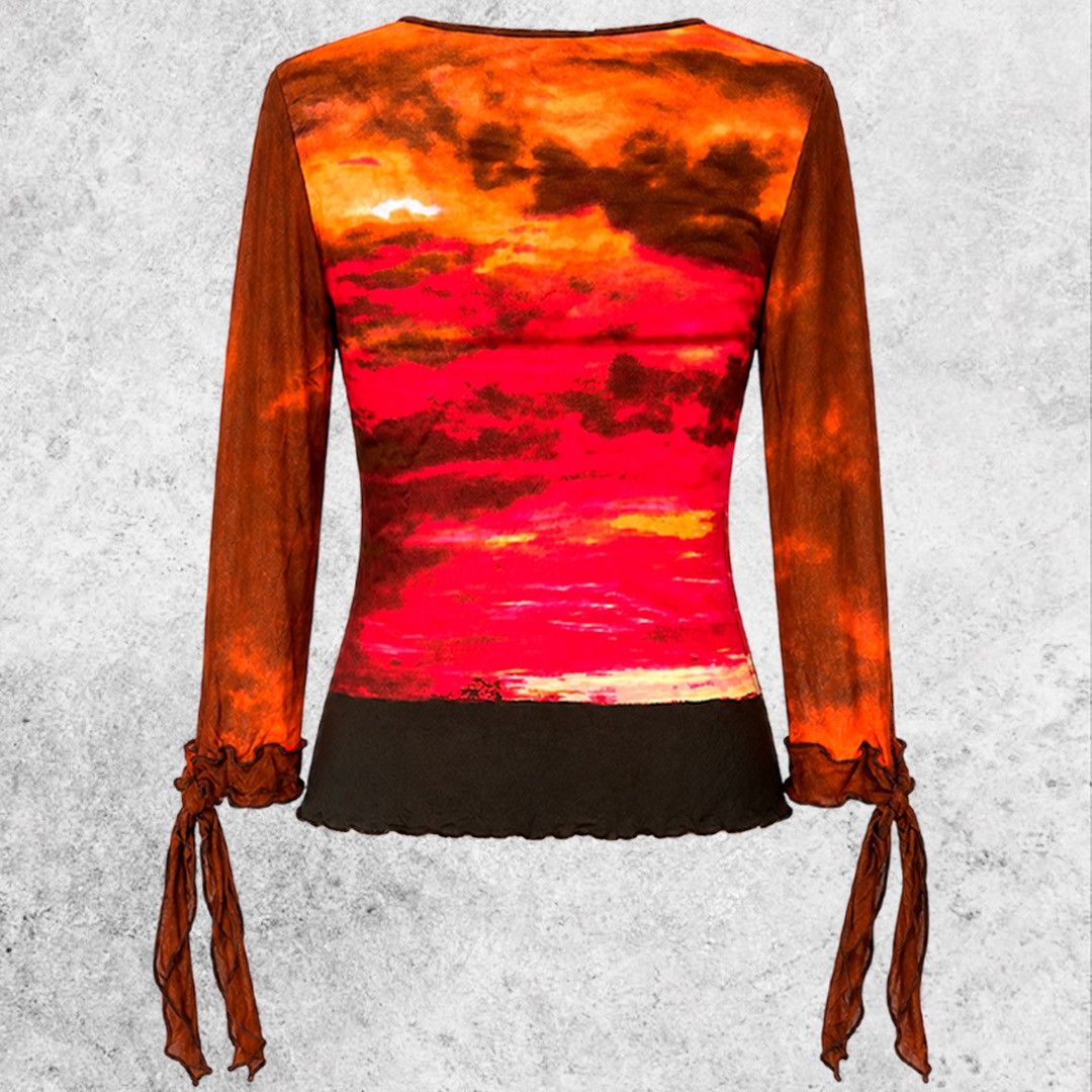 Roberto Cavalli Class Roberto Cavalli Sunset Print Mesh Top Y2K Designer Size S / US 4 / IT 40 - 3 Thumbnail