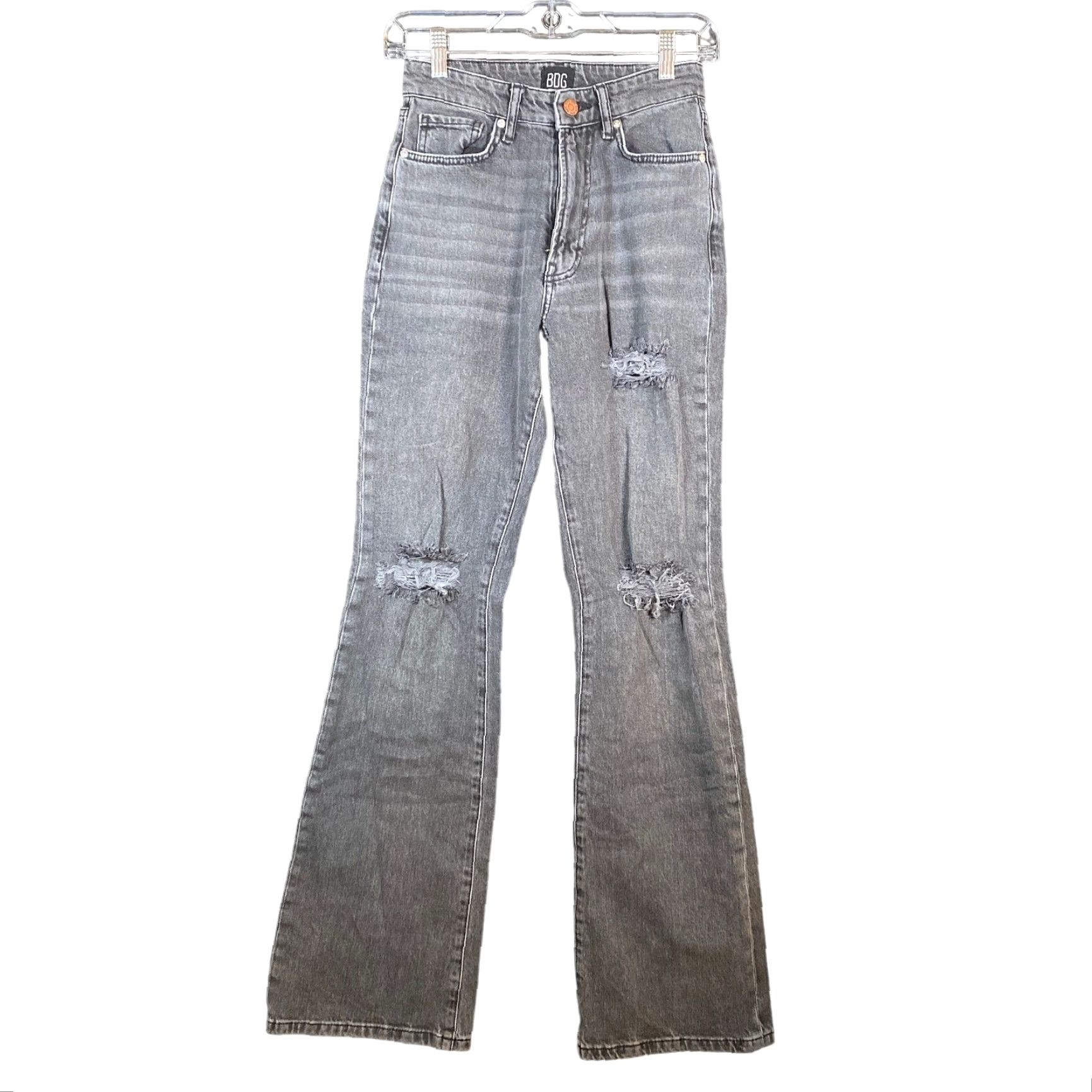Bdg BDG Womens Jeans Black Denim High Rise Flare Distressed 25 Regular 5-Pocket Design Cotton 100% Stretch Size 42" / US 20 - 2 Thumbnail
