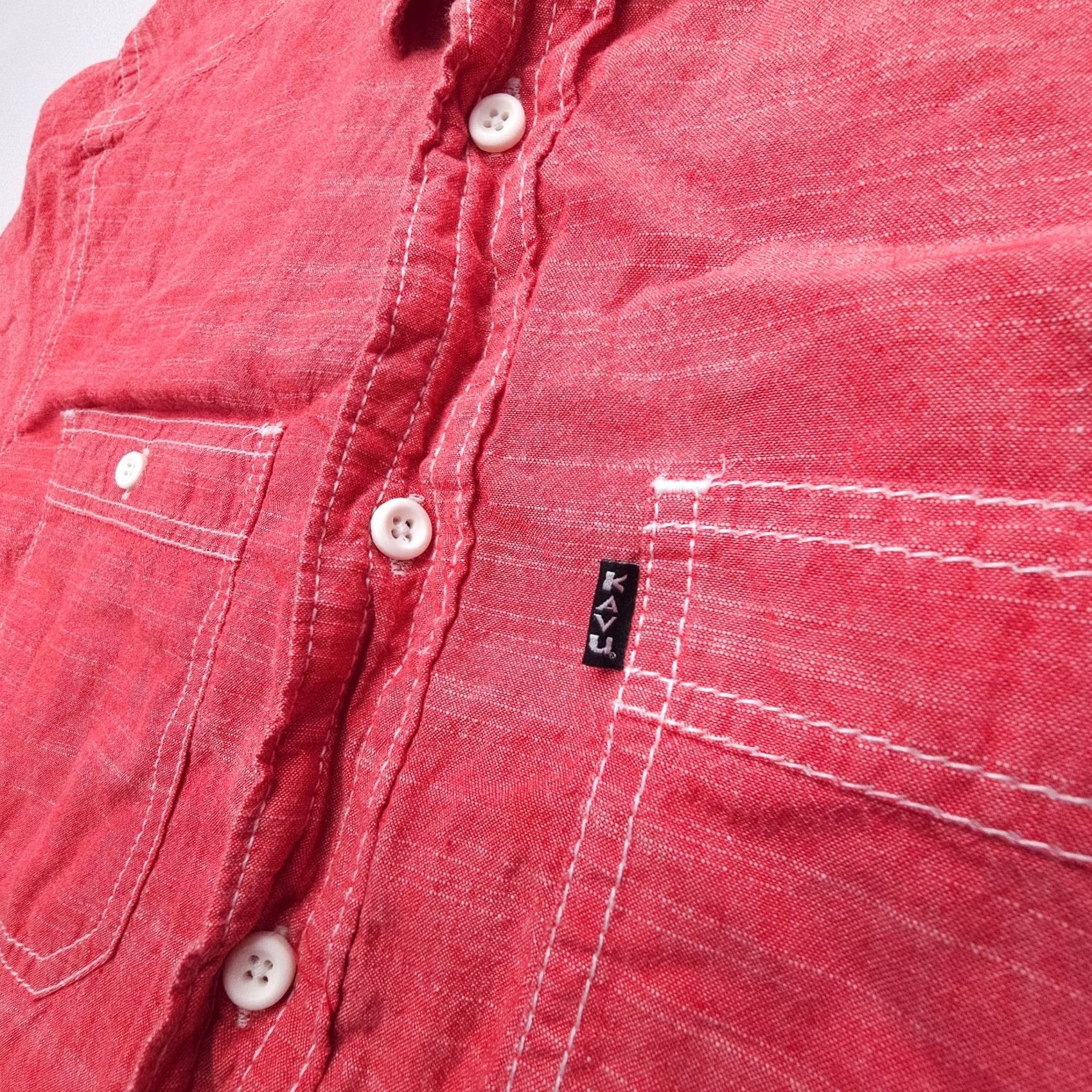 KAVU KAVU Shirt Red 2XL 100% Cotton Contrast Stitch Long Sleeve Mens Size US XXL / EU 58 / 5 - 4 Thumbnail