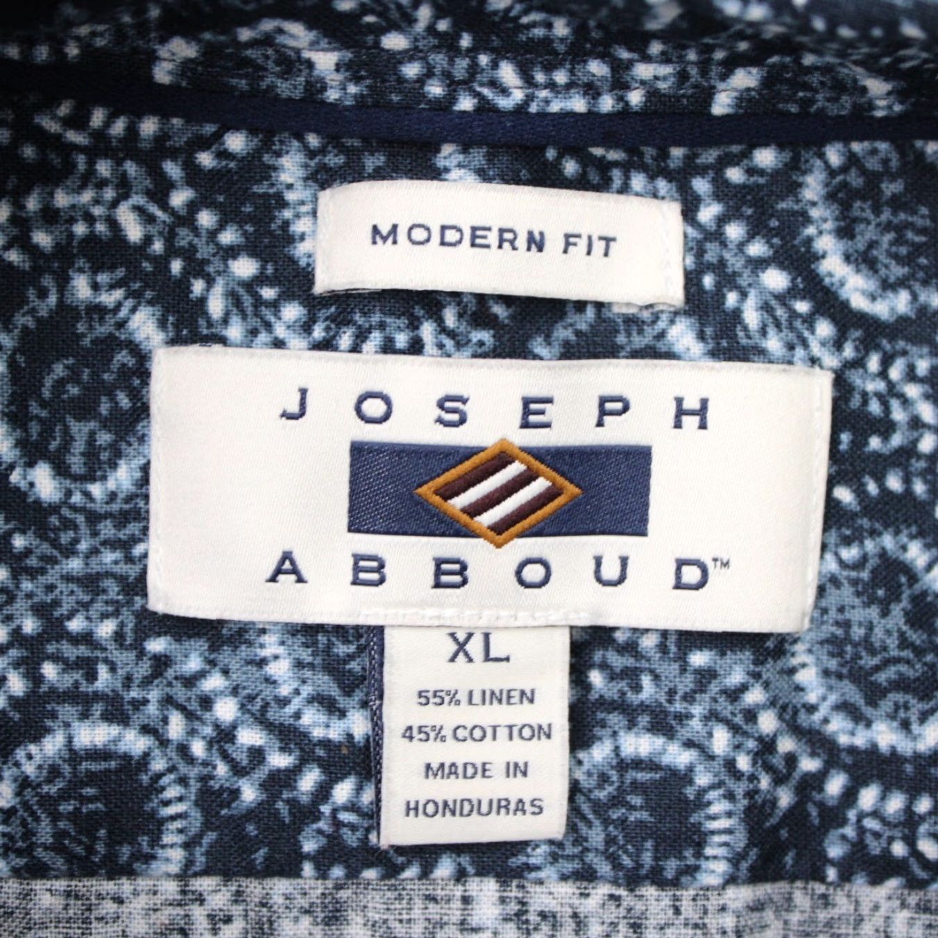 Joseph Abboud Joseph Abboud Shirt Mens XL Blue Geometric Modern Fit Linen/Cotton Short Sleeve Size US XL / EU 56 / 4 - 5 Thumbnail