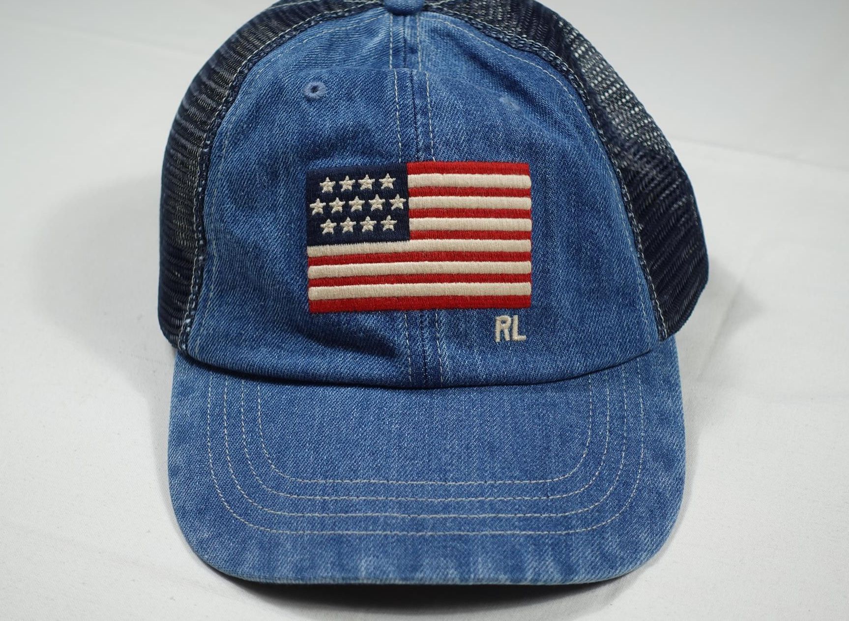 Polo Ralph Lauren Denim Trucker Hat Mesh American Flag purchases RL Hat NWT