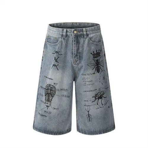 Japanese Brand Men's street loose straight graffiti print denim shorts y2k Size US 34 / EU 50 - 1 Thumbnail