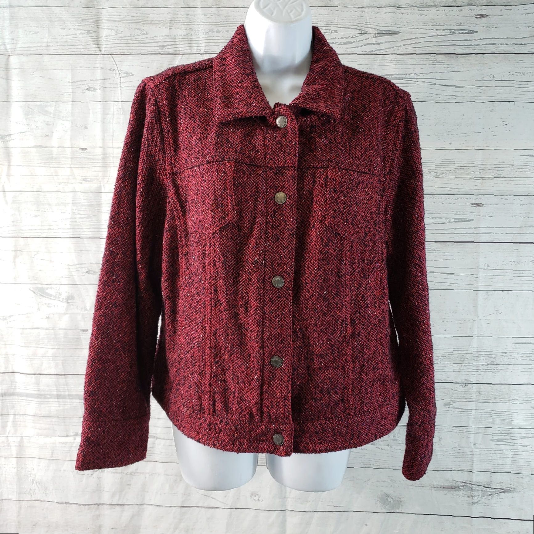 J. Jill J Jill Womens Tweed Jacket Sz Large Red Black Wool Blend Snap Buttons Jacket Womens Large Red Tweed Wool Blend Snap Buttons Size L / US 10 / IT 46 - 2 Thumbnail