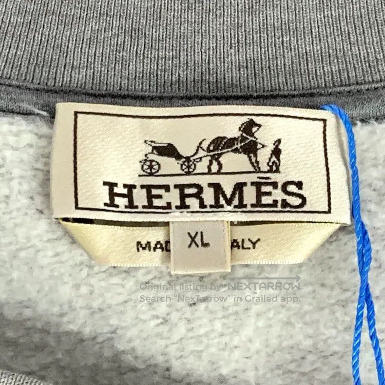 Hermes Hermes Gray pocket leather trim cotton round-neck long-sle Size US XL / EU 56 / 4 - 5 Thumbnail