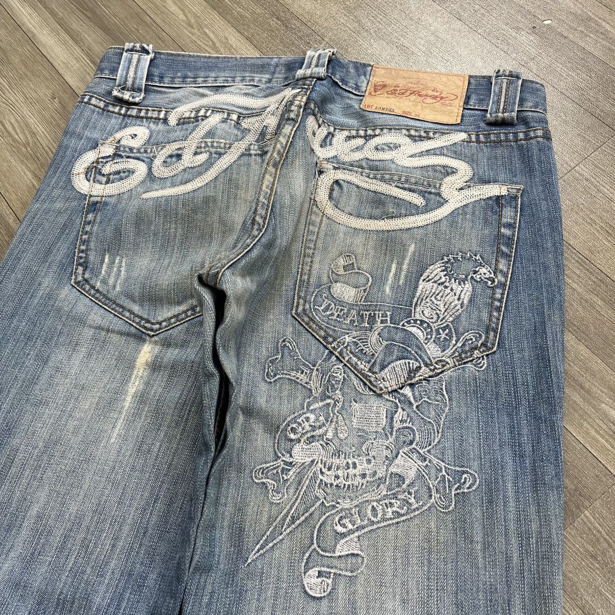 Ed Hardy Vintage Ed Hardy Distressed Embroidery Y2K Baggy Jeans Size US 32 / EU 48 - 3 Thumbnail
