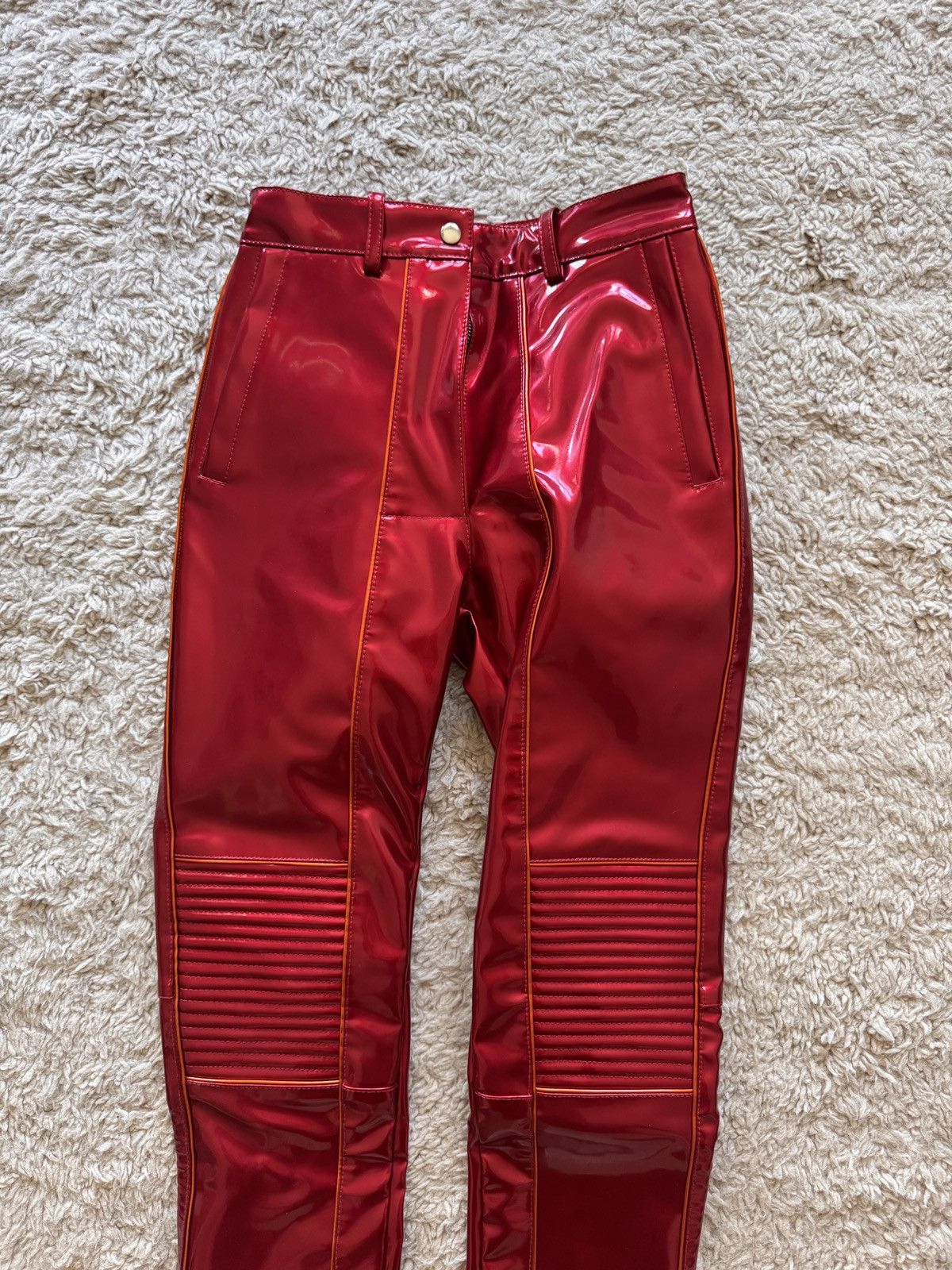 LaQuan Smith Red Moto Pants Patent Leather 00