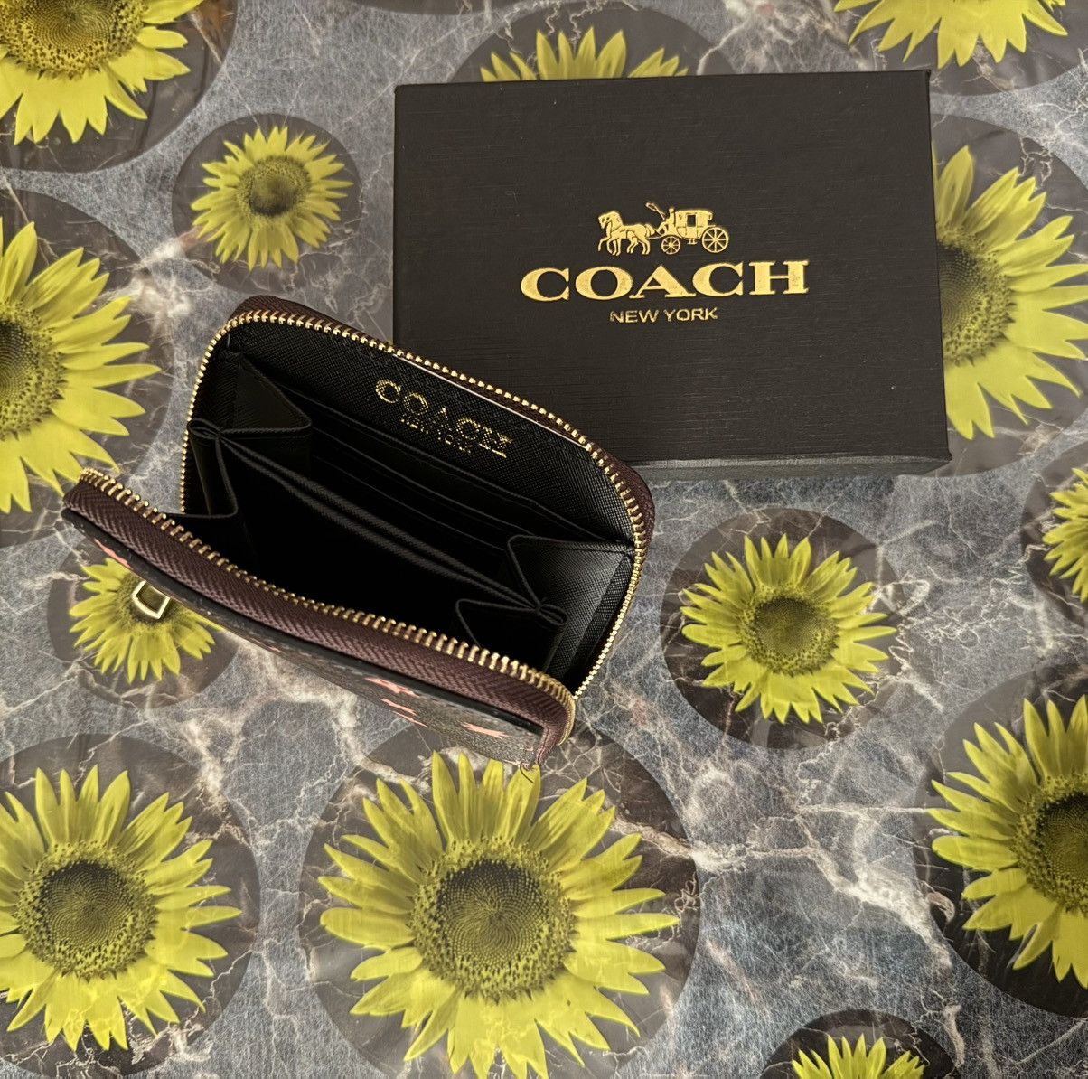 Coach Coach Brown Signature Star Print Small Zip Wallet with Box Size ONE SIZE - 3 Thumbnail