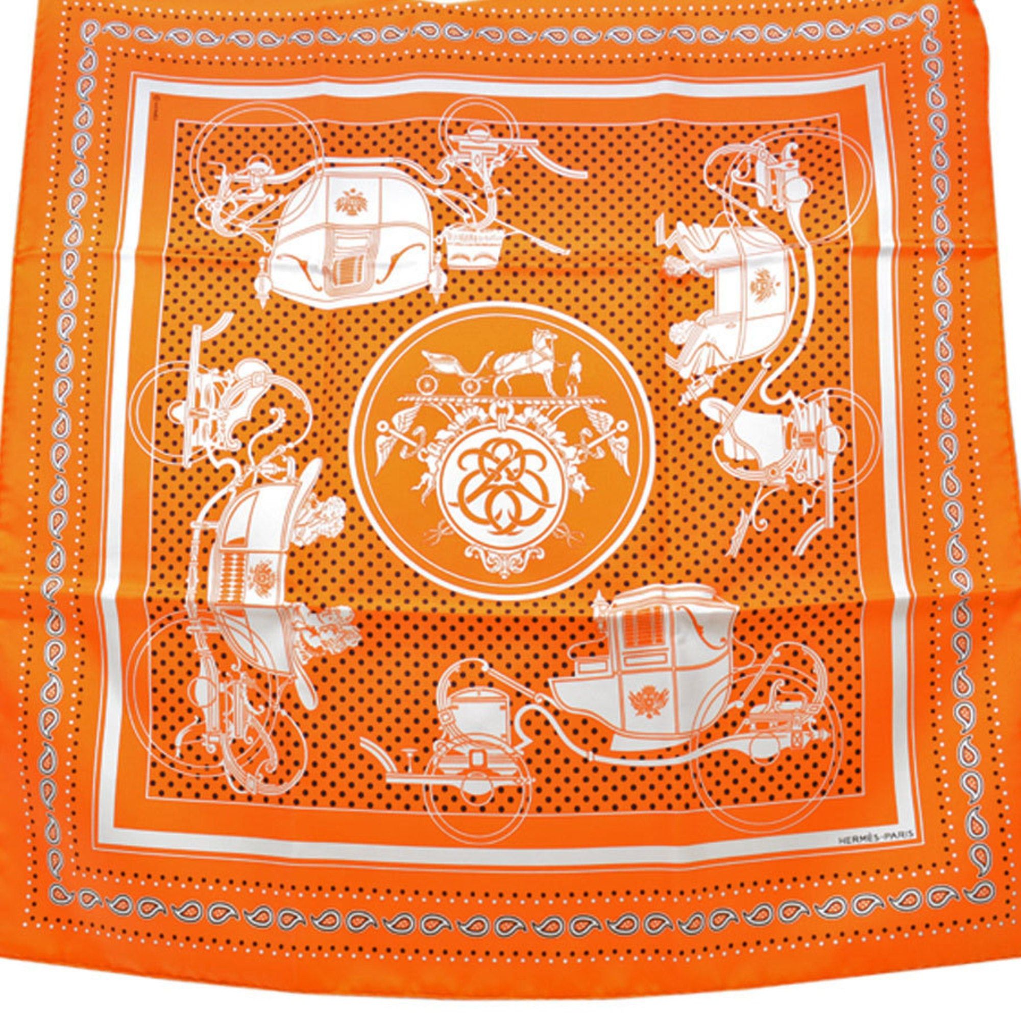 image of Hermes Scarf Carre 55 E -Libris Ex Libris Orange White Black Silk Ladies, Women's