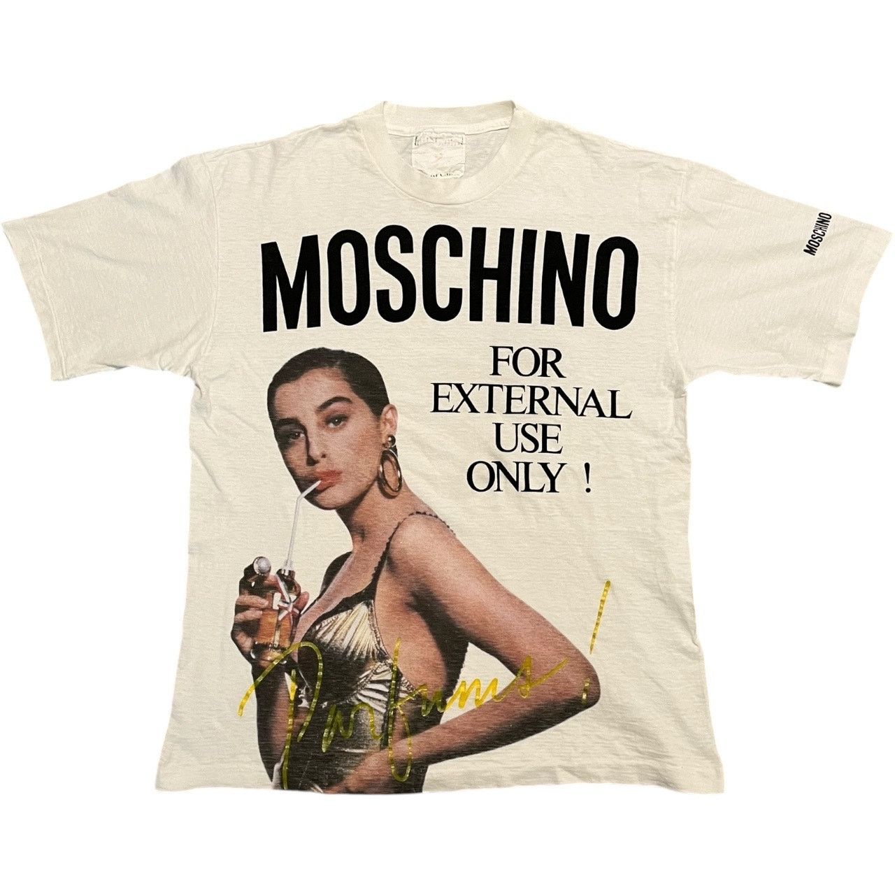 送料関税込 ◆MOSCHINO◆ T-SHIRT WITH PRINT TOO MUCH IRONY! Moschino logo-print Cotton T-shirt | Black | FARFETCH