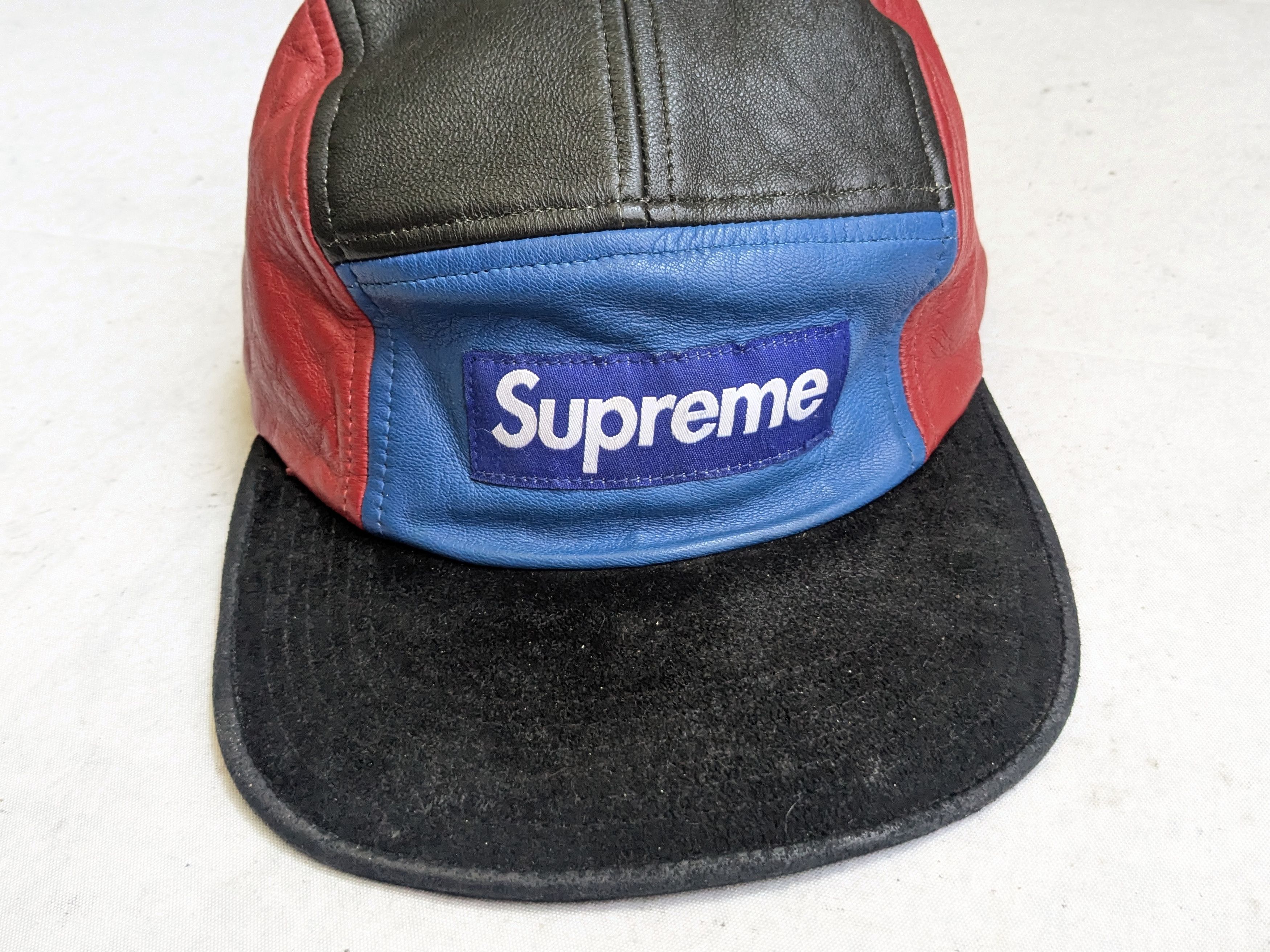 Supreme Supreme Camp Cap Hat 5 Panel Leather Suede Red Blue Size ONE SIZE - 5 Thumbnail