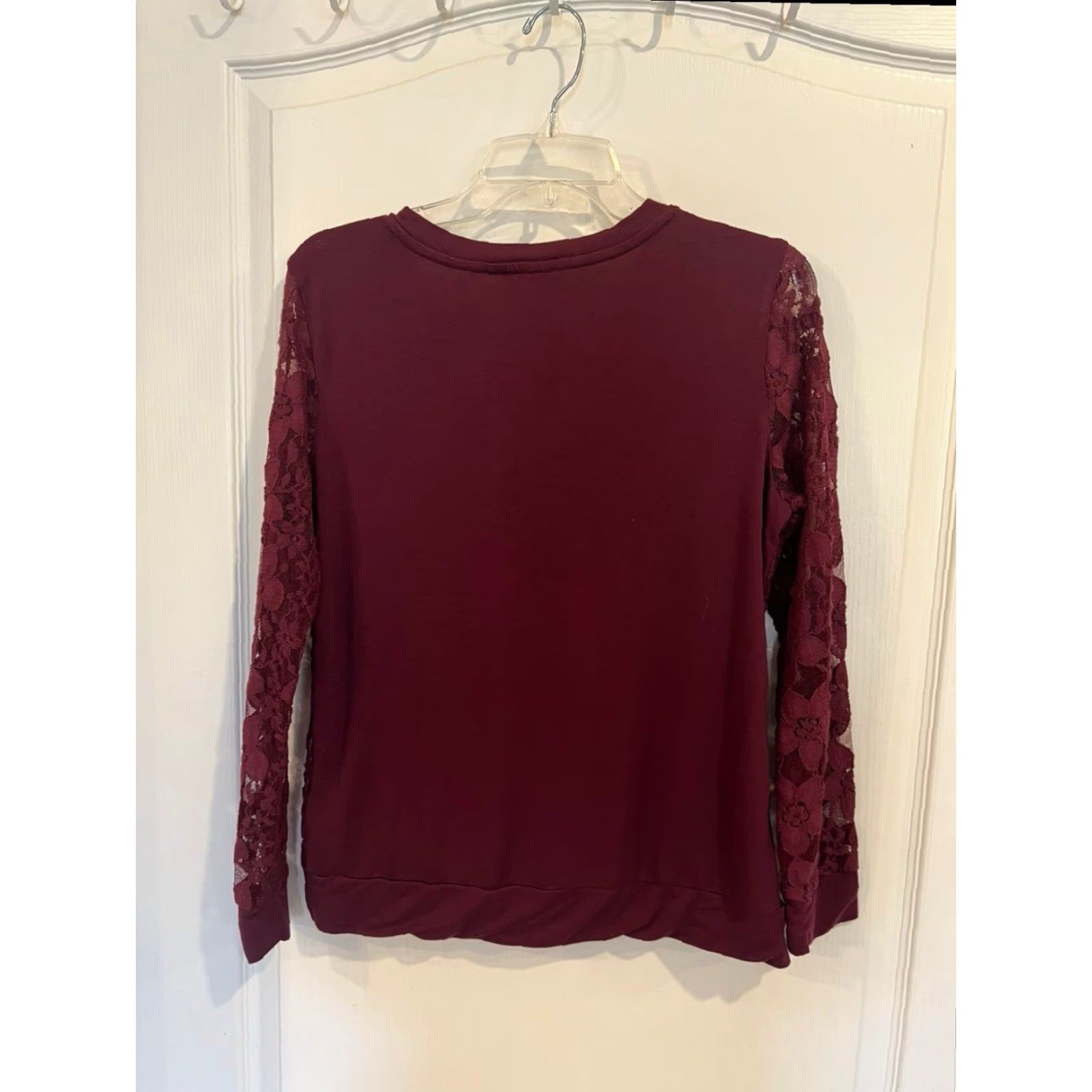 Adrianna Papell Adrianna Papell Womens Lace Sweater Merlot S Pullover Long Sleeve Ladies Size S Size S / US 4 / IT 40 - 6 Thumbnail