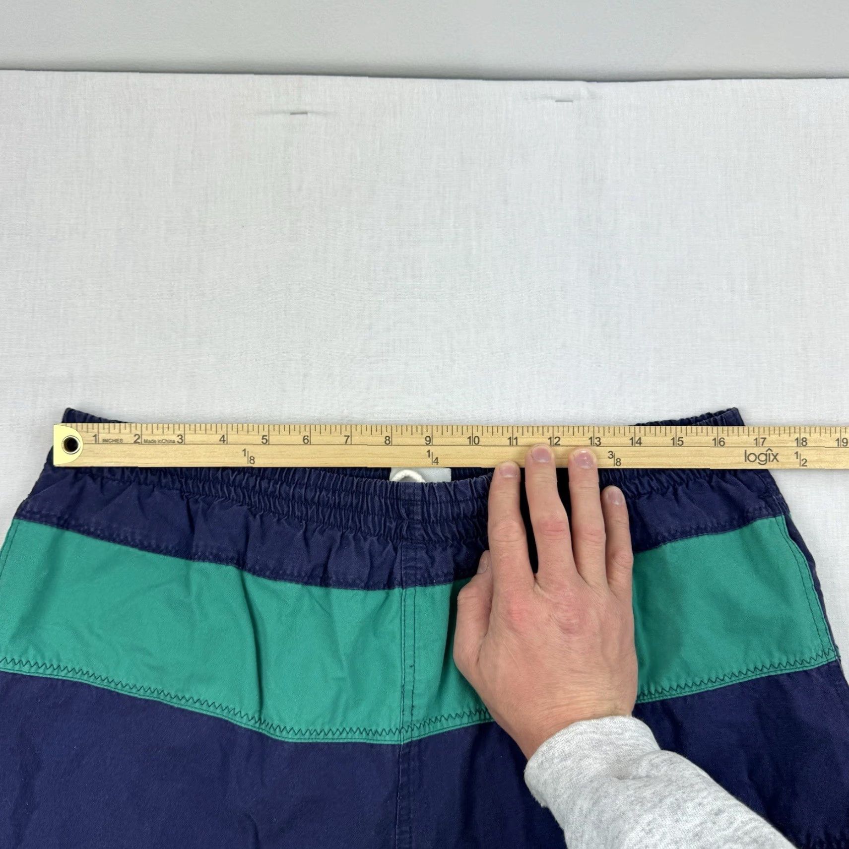 Vintage VINTAGE Key Elements Swim Trunks Adult Large Blue Green Striped Shorts Beach 90s Size US 33 - 7 Thumbnail