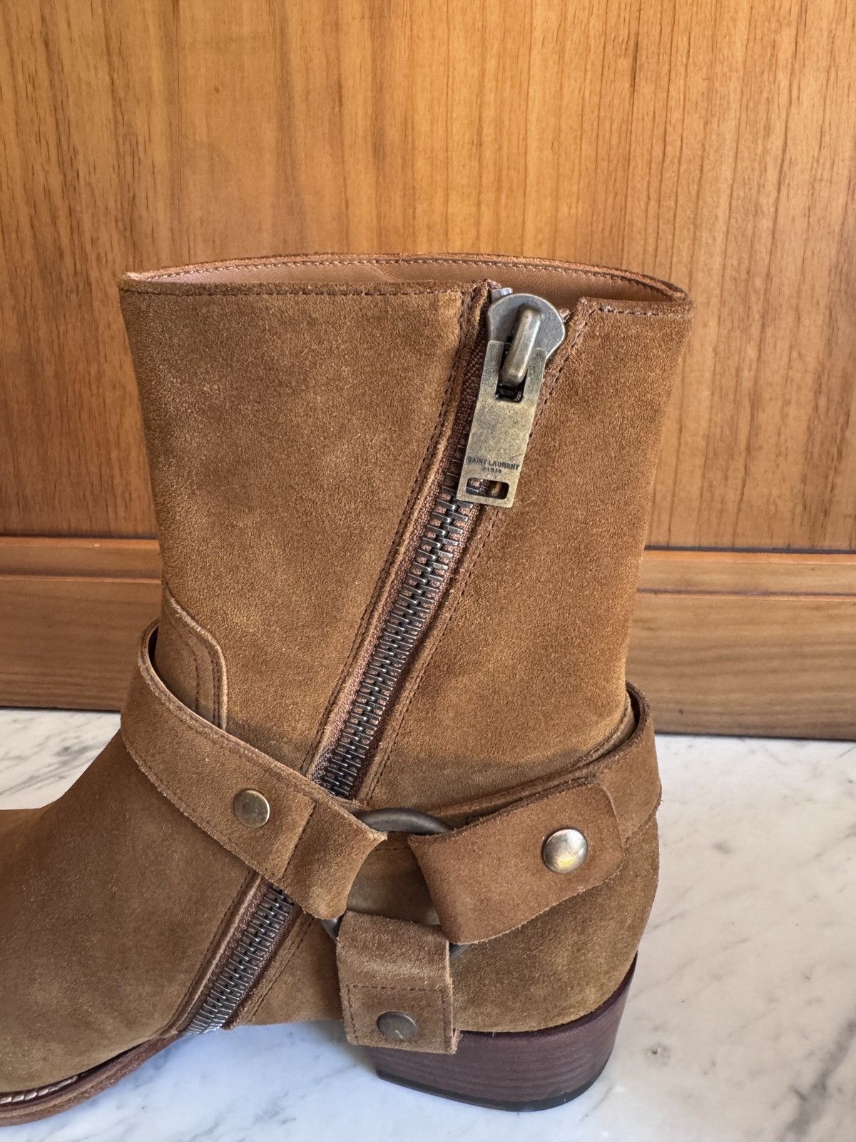 Saint Laurent Paris FW13 Wyatt 40 Harness Boots in Ochre Suede Size US 9 / EU 42 - 2 Thumbnail