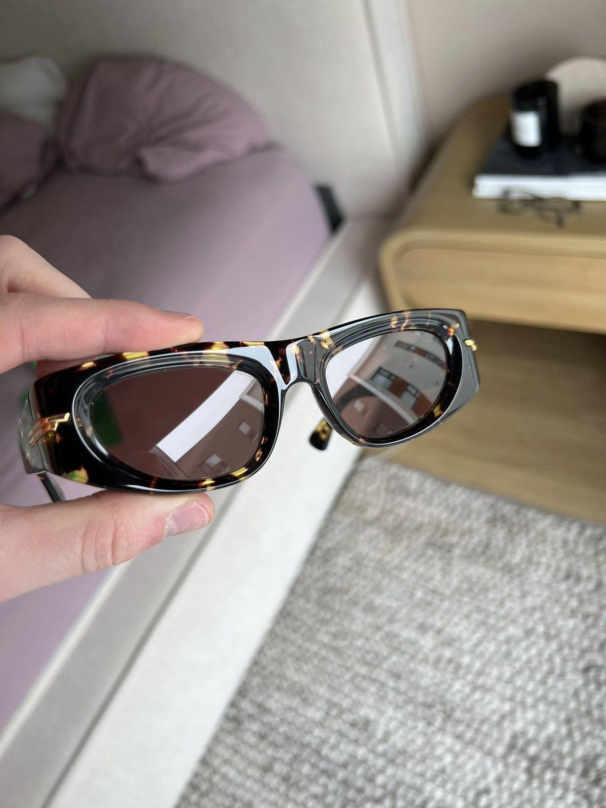 Bottega Veneta Bottega Veneta Tortoise Rectangular Sunglasses Size ONE SIZE - 2 Thumbnail