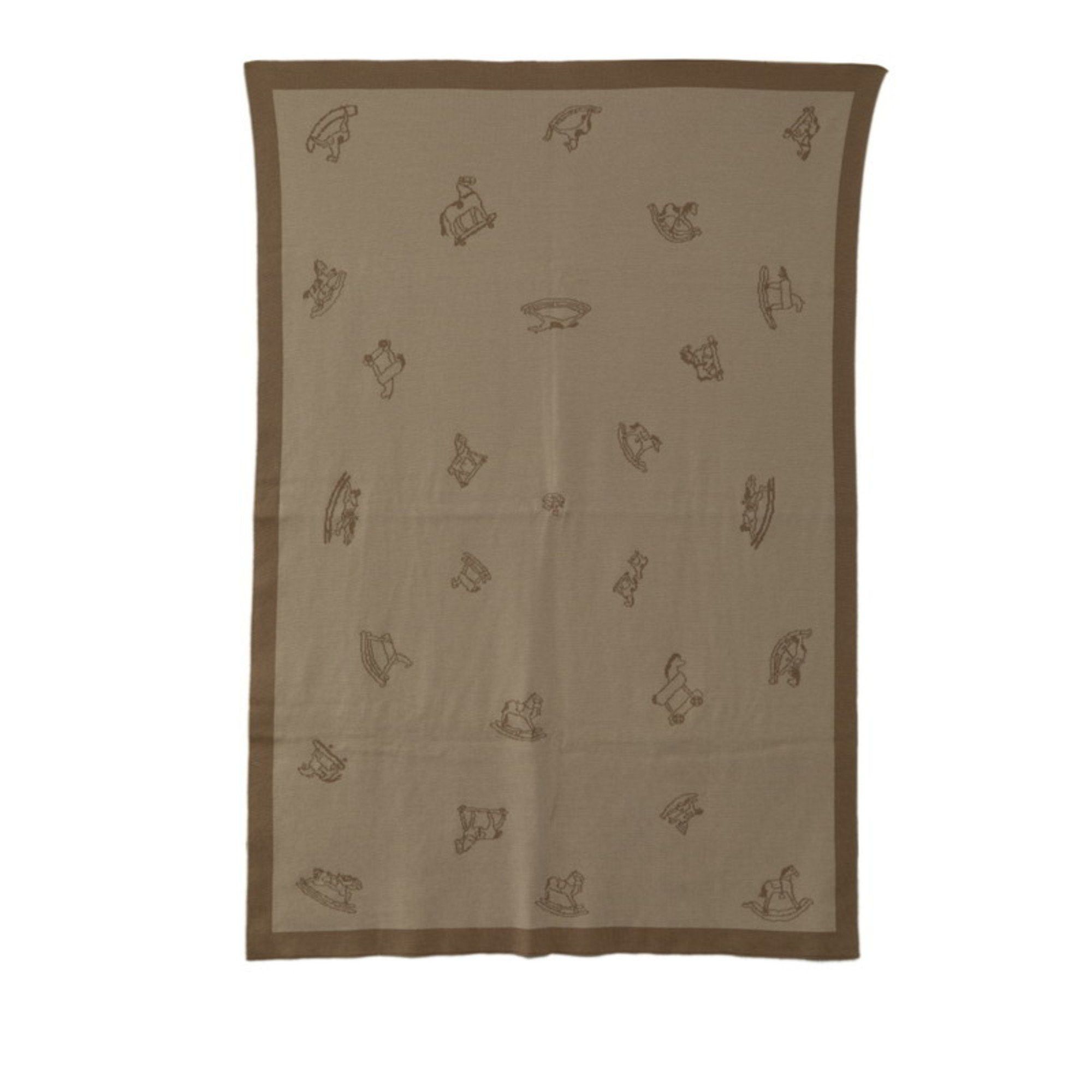 image of Hermes Rocking Horse Blanket, Large, Throw, Beige, Brown, Silk, Women's, Hermes