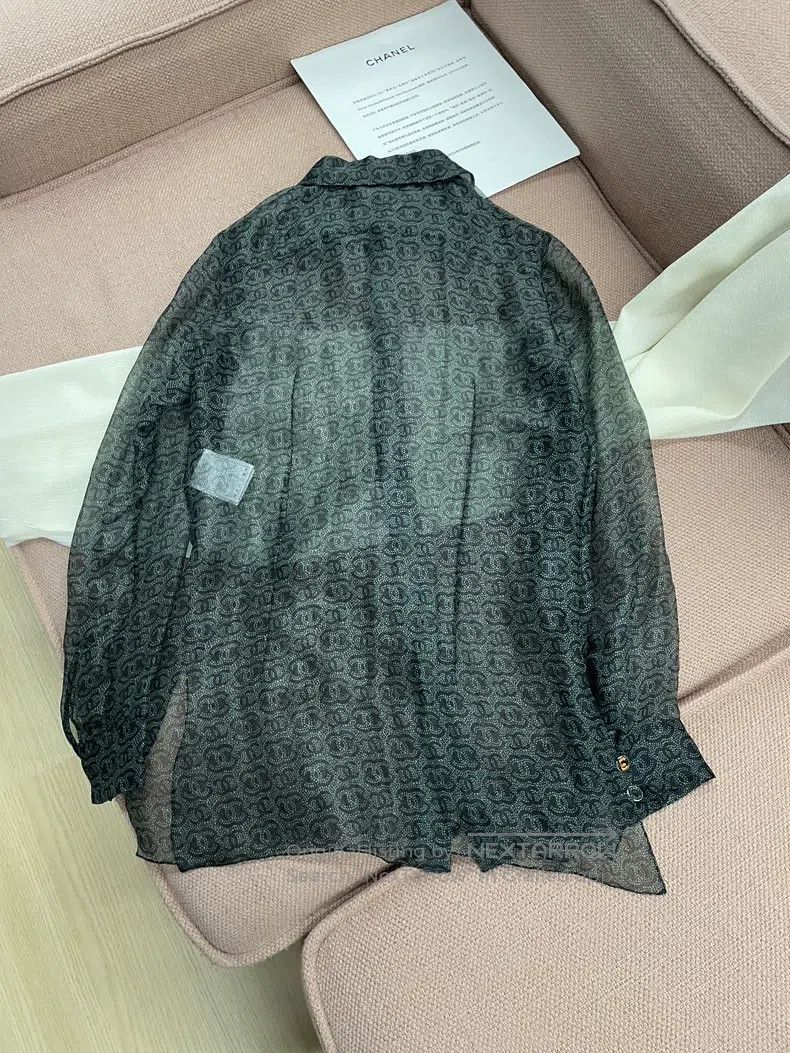 Chanel Chanel 23A dark green full logo full double C silk shirt Size XS / US 0-2 / IT 36-38 - 3 Thumbnail