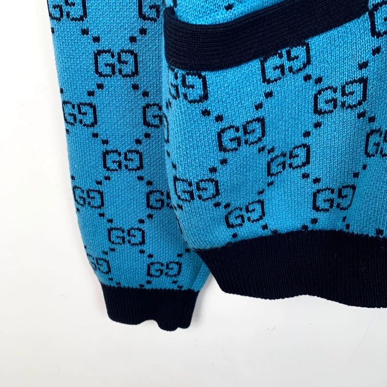 Gucci Gucci Blue logo old flower full printed wool V-neck long-sl Size US S / EU 44-46 / 1 - 4 Thumbnail