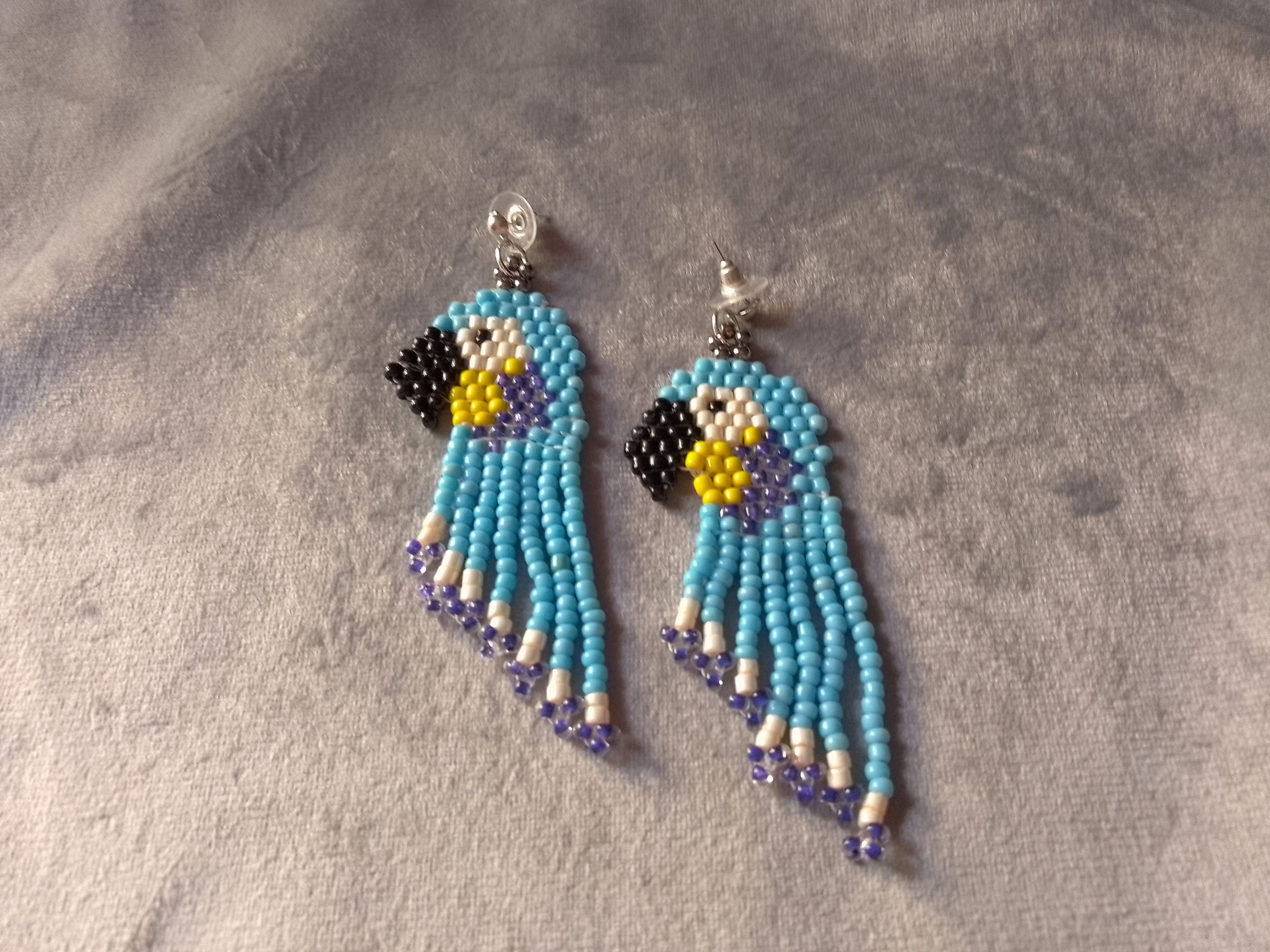 Handmade Earrings Blue Bangs Parrot Boho Exotic Style Size ONE SIZE - 5 Thumbnail