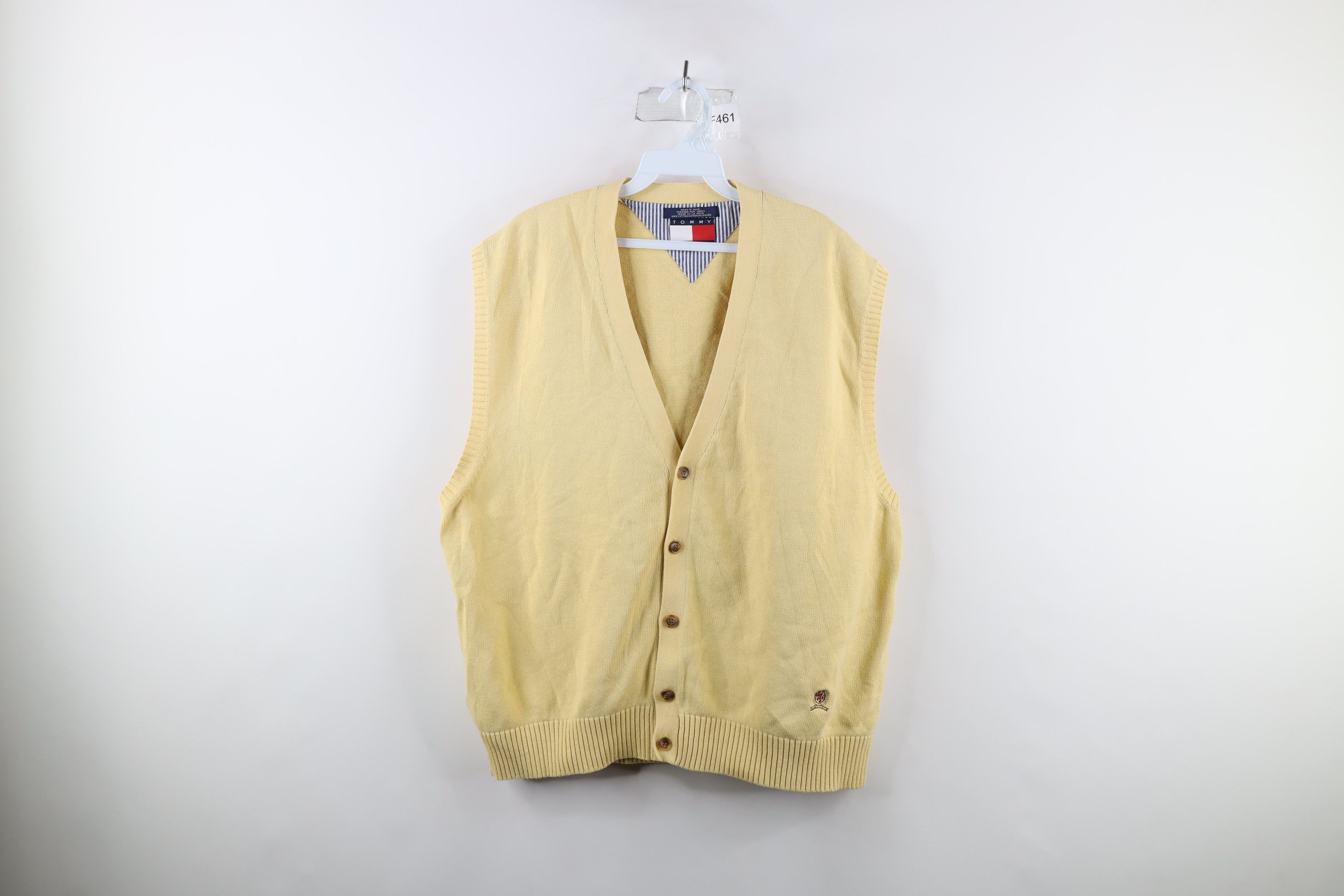 Vintage 90s Tommy Hilfiger Knit Cardigan Sweater Vest Yellow