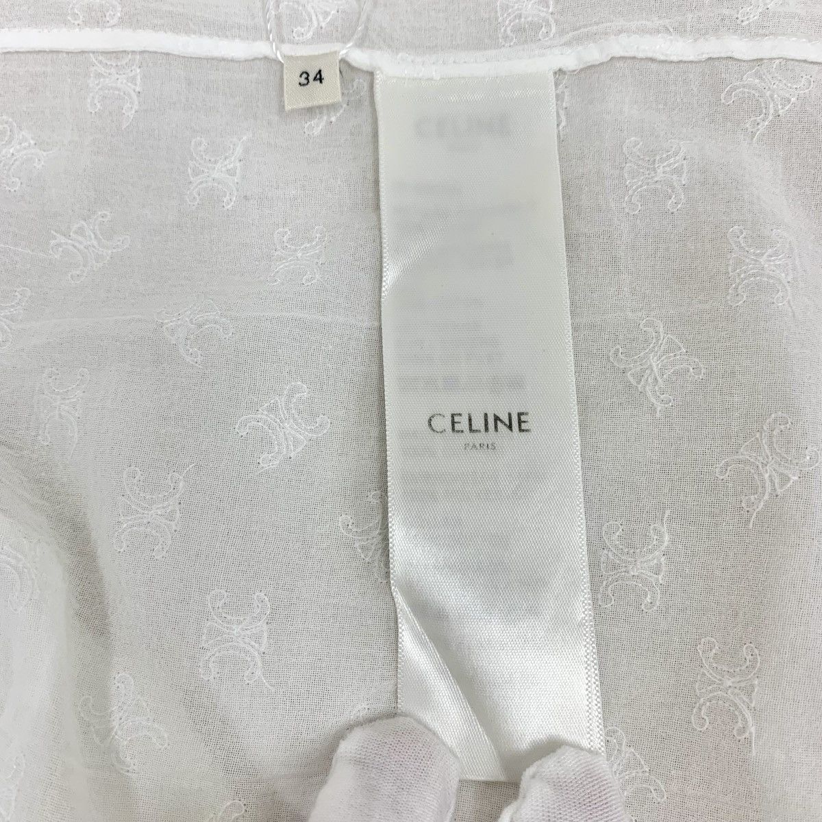Celine Celine White Triomphe All-over Embroidered Shirt K26WX Size XXS / US 00 / IT 34 - 6 Thumbnail