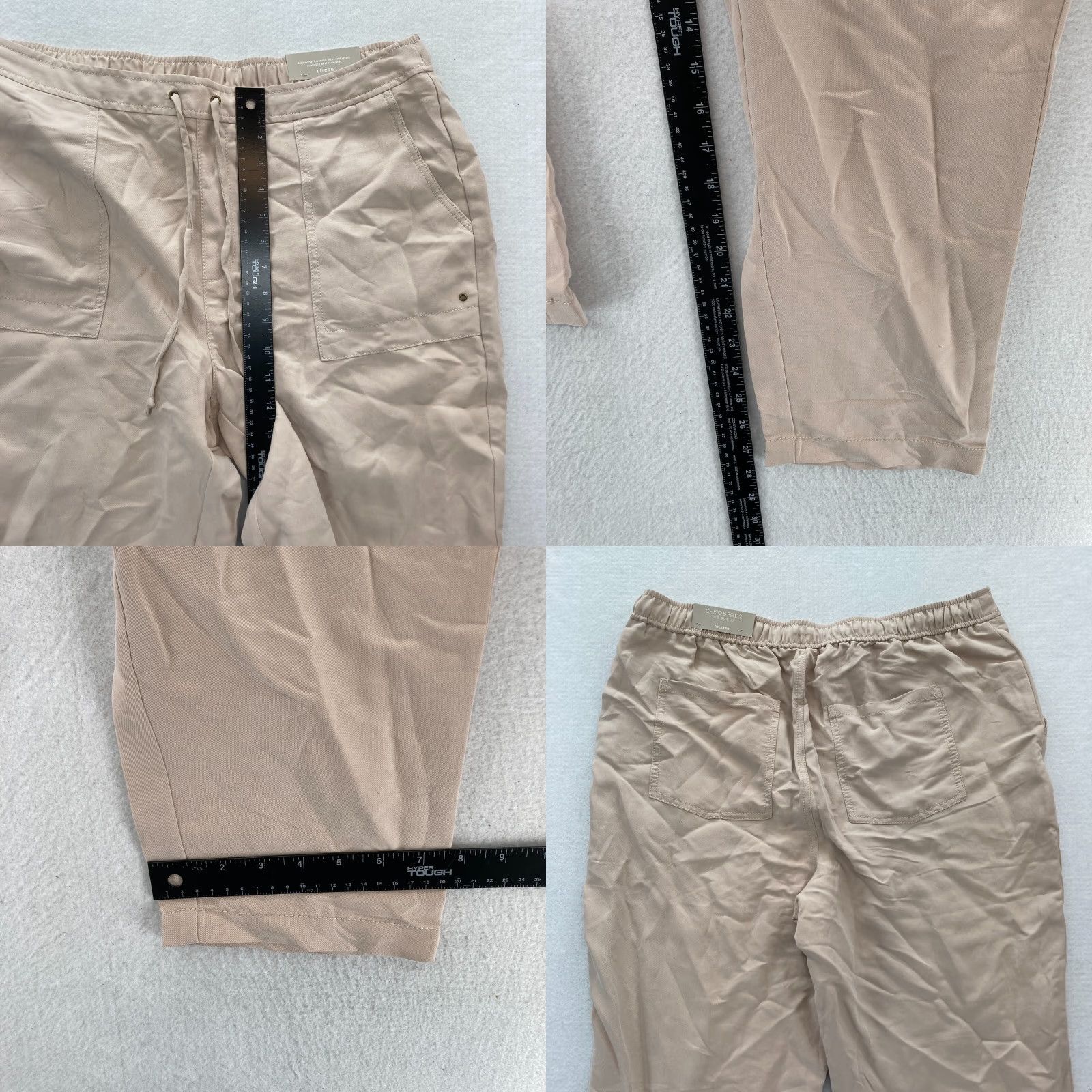 Vintage Chicos Pull On Pants Women's 2 Beige Stretch Fabric Drawstring Relaxed Ankle NWT Size 34" / US 12 / IT 48 - 8 Thumbnail