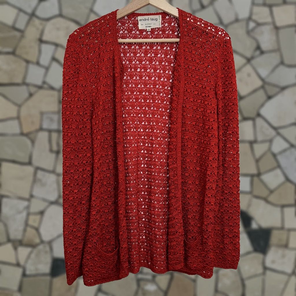 Vintage VINTAGE Andre Laug Audrey S.R.L. Roma Cardigan Crochet Knited Red 44 Women’s Size M / US 6-8 / IT 42-44 - 1 Thumbnail