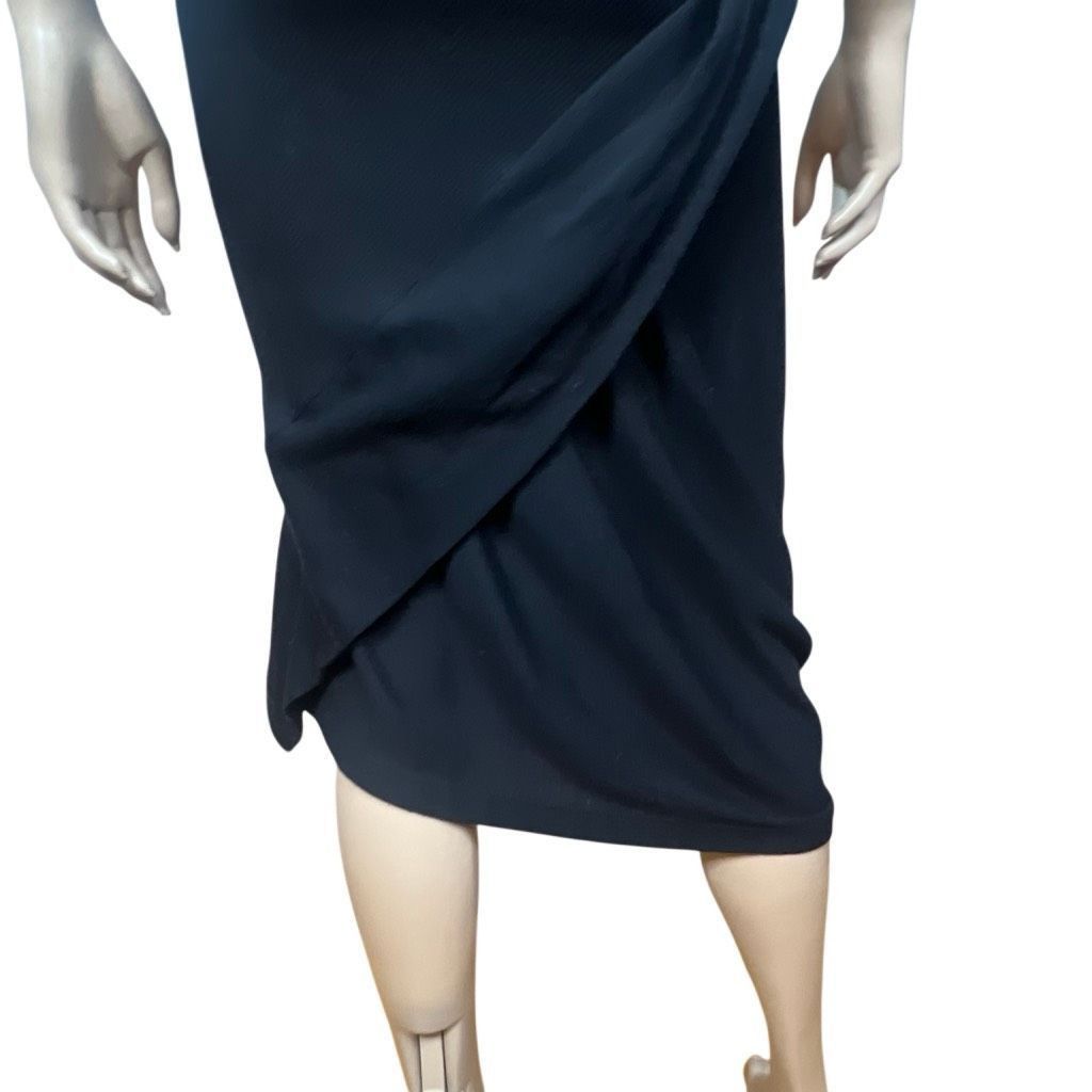 McQ Alexander McQueen Alexander McQueen McQ Black Ribbed Wool Bland Draped Midi Dress Size M (049) Size M / US 6-8 / IT 42-44 - 9 Thumbnail