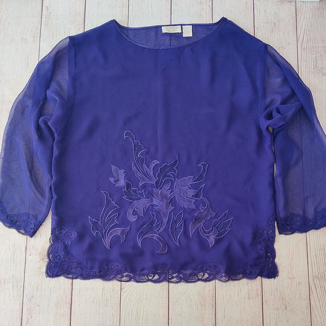 Victoria's Secret Vintage gold label lace trim sheer PJ top sz L Size L / US 10 / IT 46 - 1 Thumbnail