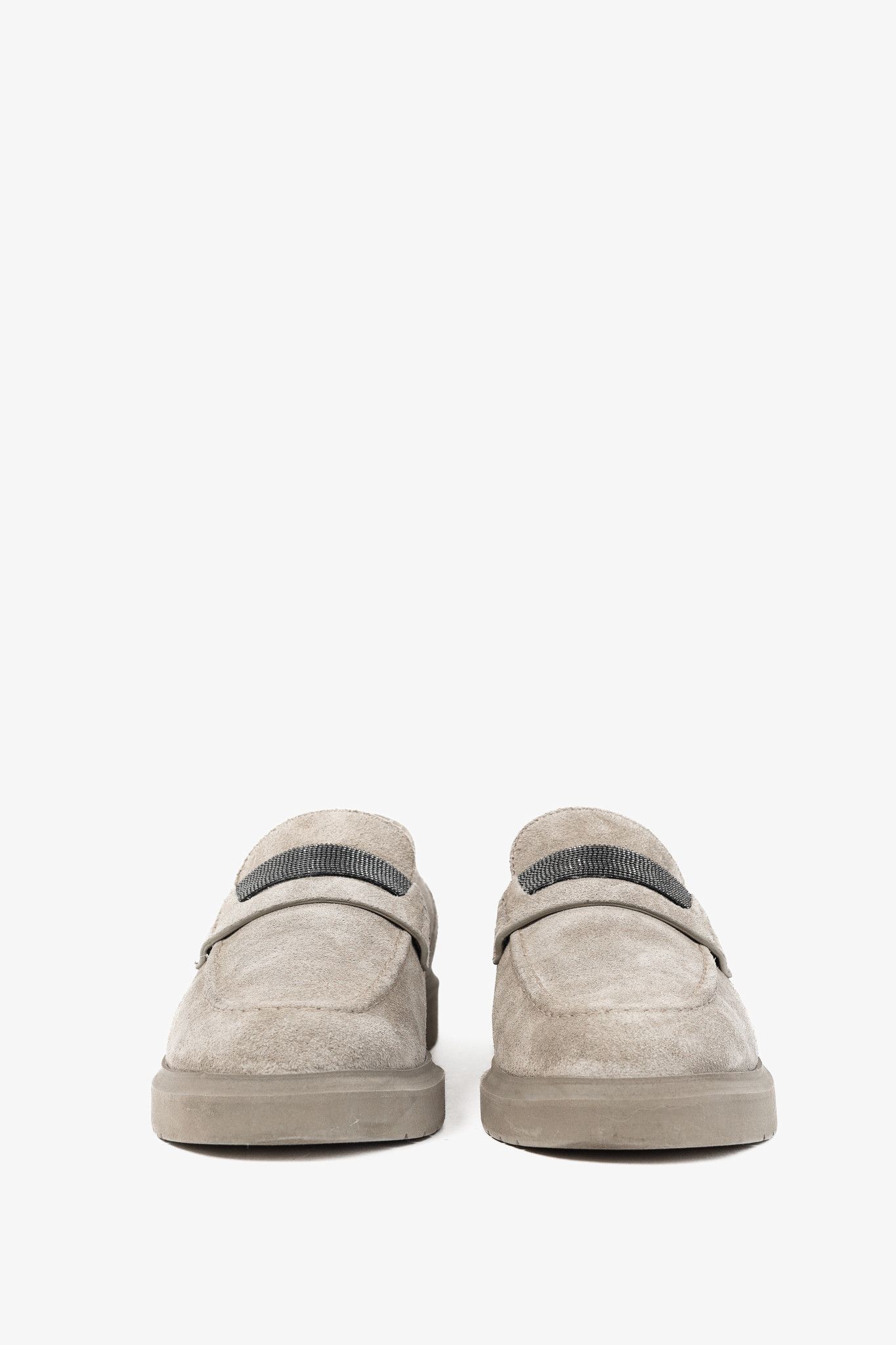 Brunello Cucinelli Brunello Cucinelli Taupe Suede Monili-Strap Loafers Size US 4.5 / IT 34.5 - 3 Thumbnail