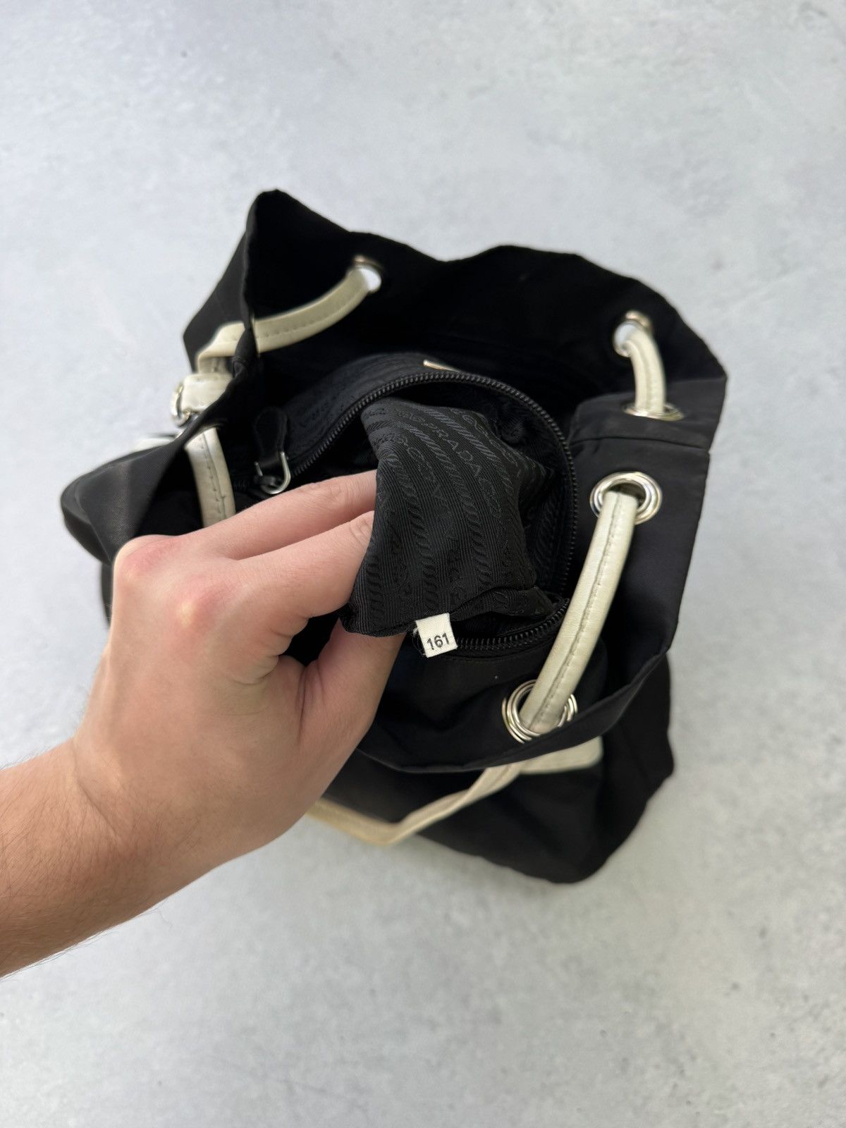 Prada Prada Nylon Totes Bag Black And White Lampo Furniture Size ONE SIZE - 12 Thumbnail