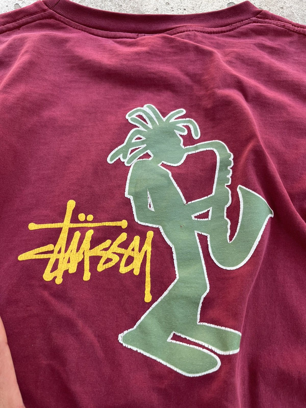 Stussy × Vintage Stussy Vintage Big Logo Saxophone Jazz Man Distressed T shirt Size US L / EU 52-54 / 3 - 4 Thumbnail