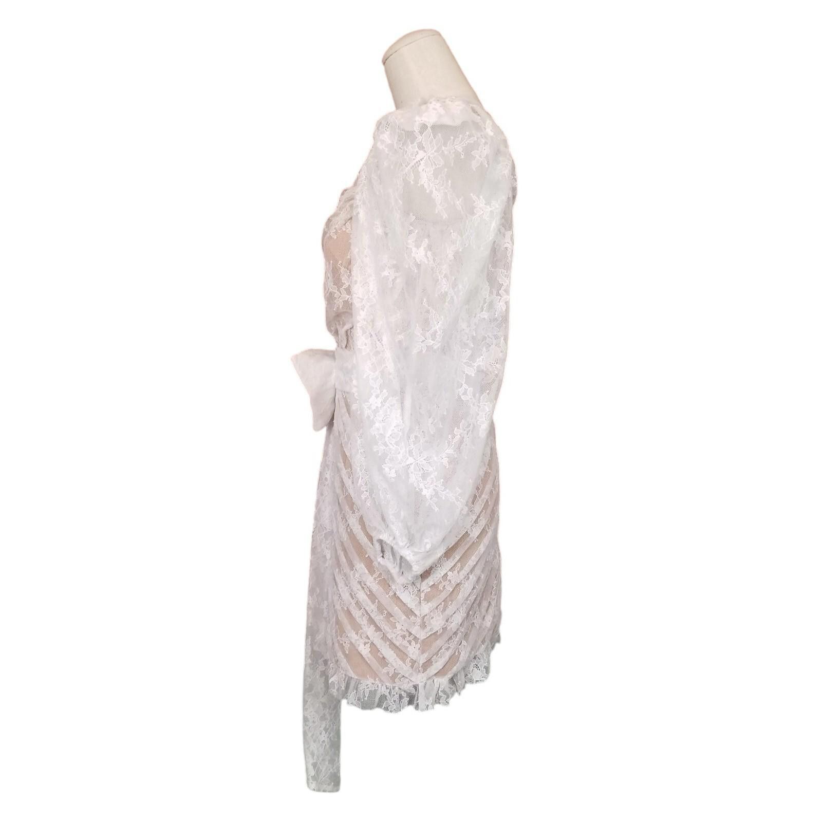 For Love & Lemons For Love & Lemons Dynasty White Lace One-Shoulder Mini Dress Size XS / US 0-2 / IT 36-38 - 4 Thumbnail