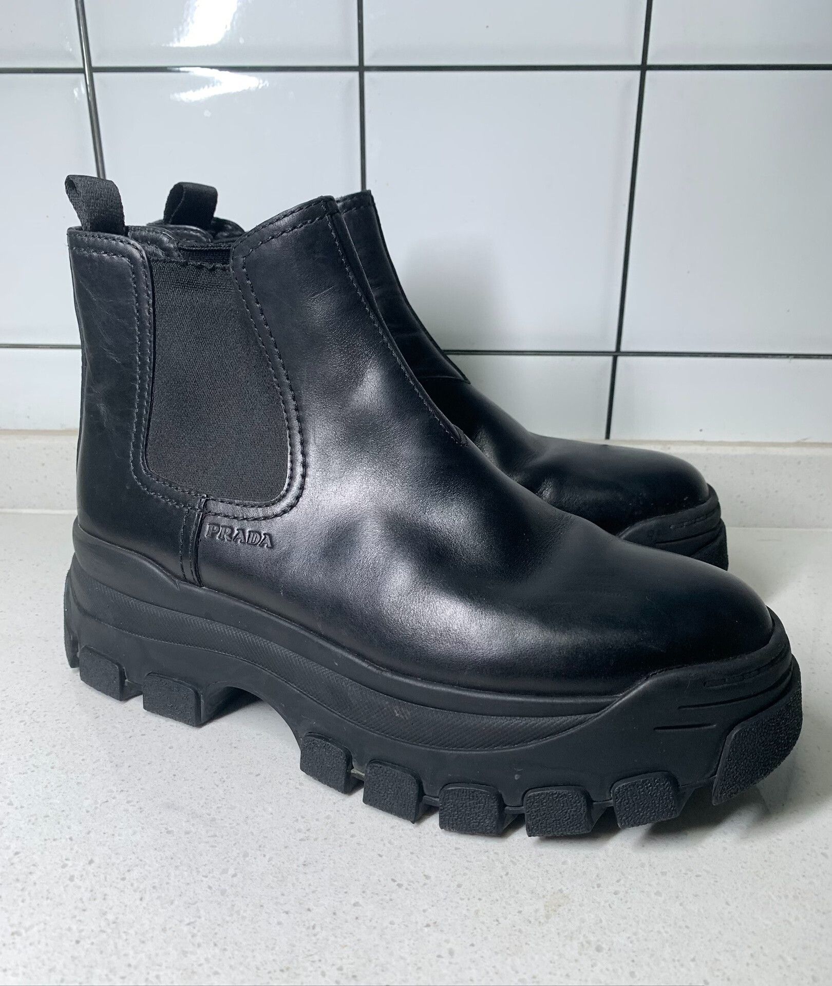 Prada Prada Platform Embossed Logo High-Top Boots Size US 7 / IT 37 - 1 Thumbnail