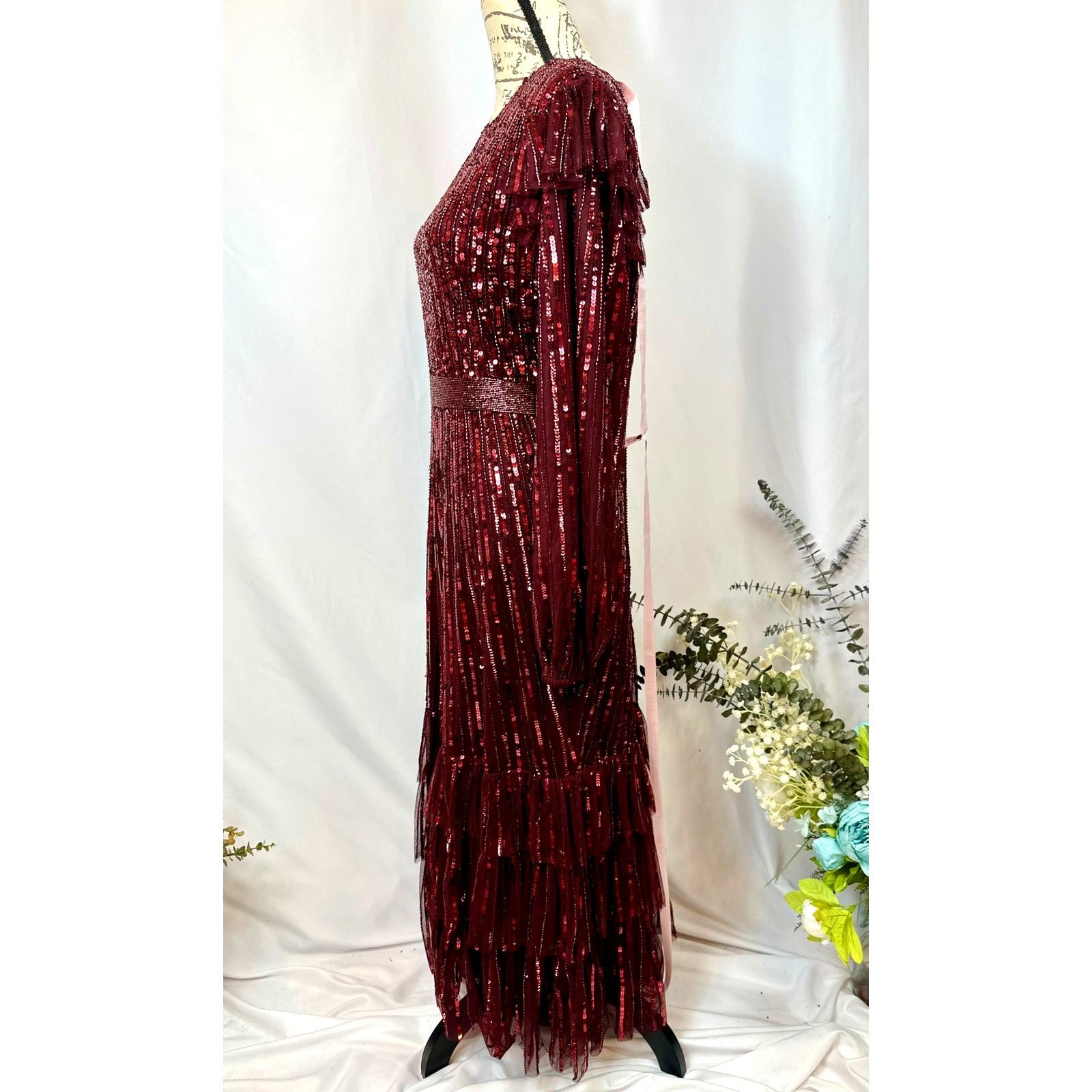 Other Mac Duggal Long Sleeve Ruffle Detail Sequin Dress Red 12 Size XL / US 12-14 / IT 48-50 - 16 Thumbnail