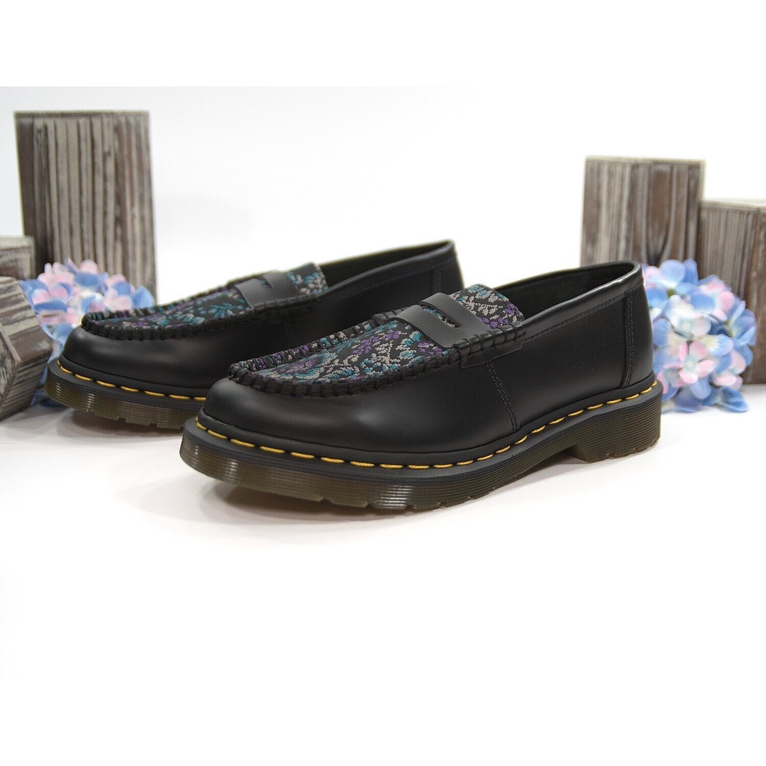 Dr. Martens Dr. Martens Penton Black Leather Rich Purple Floral Loafer O Size US 8 / IT 38 - 2 Thumbnail