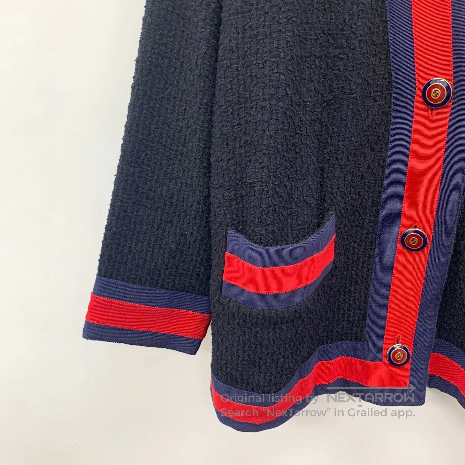 Gucci Guicci Black Striped Trim Cotton V-neck Single-breasted Lo Size US M / EU 48-50 / 2 - 4 Thumbnail