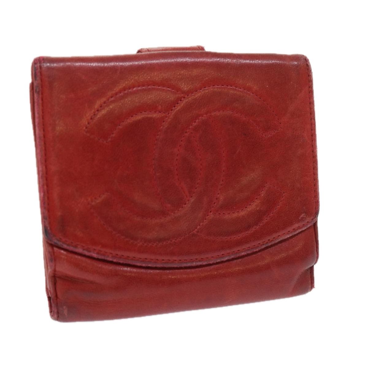 image of Chanel Wallet Lamb Skin Red Cc Auth Yt987, Women's