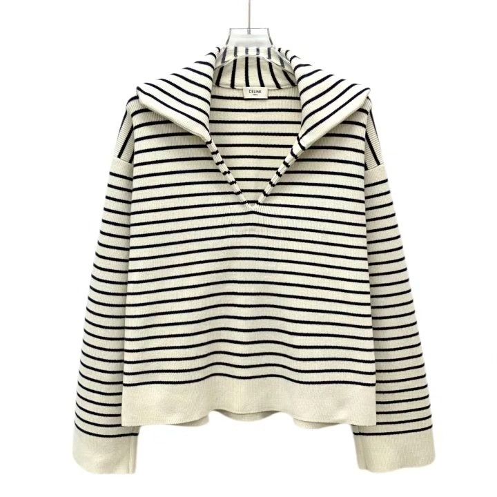 Celine Celine Colorblock Stripe Cotton V-Neck Knit Size S / US 4 / IT 40 - 1 Thumbnail