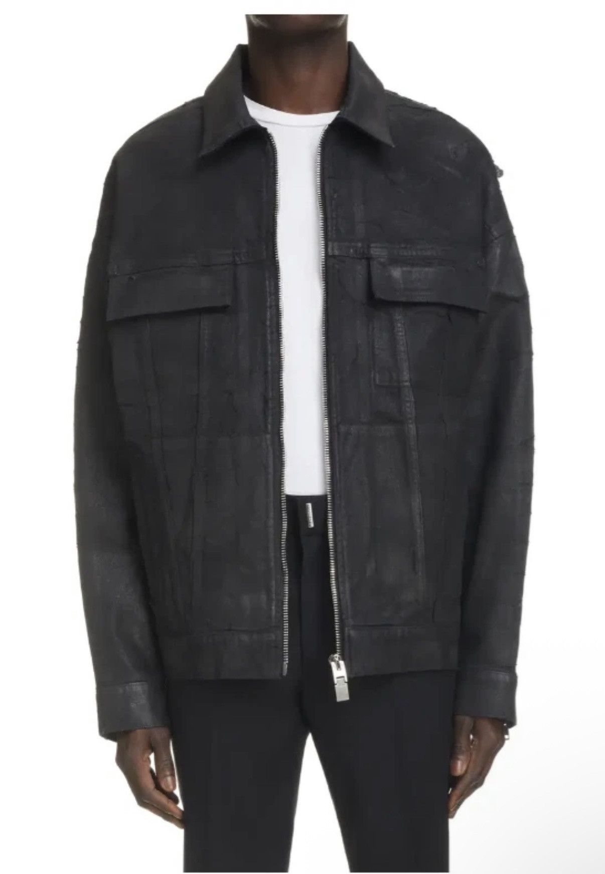 Givenchy Givenchy Cracked Wax Zip Denim Jacket 4g Rivet Black Sz L Size US L / EU 52-54 / 3 - 3 Thumbnail