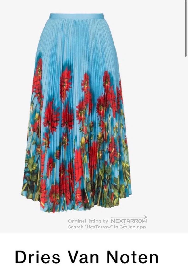 Dries Van Noten Runway-Style Silk Floral Pleated Skirt