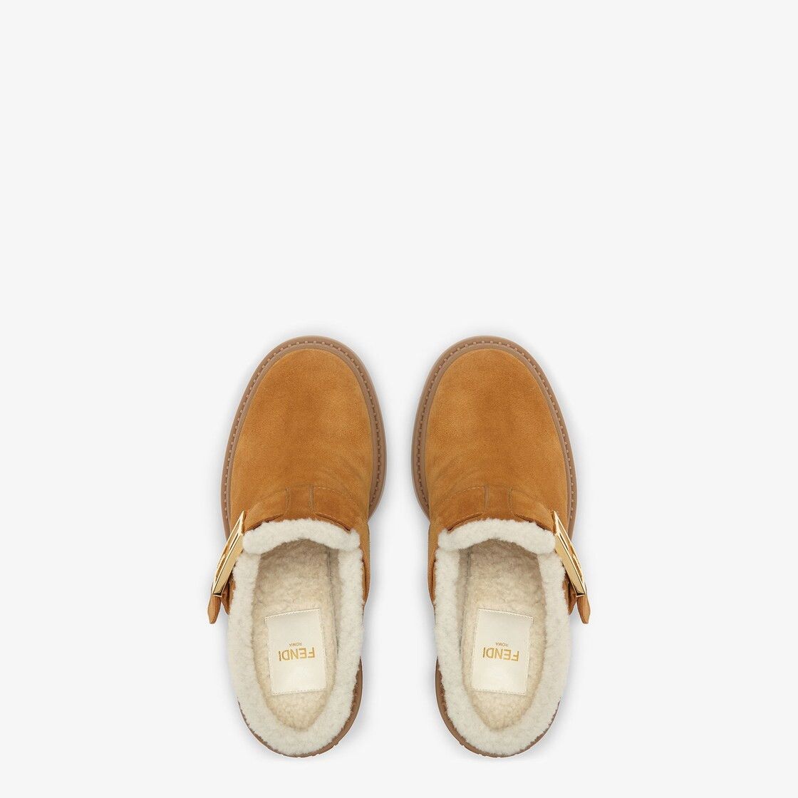 Fendi o1B3y1r0426 Feel FF Logo Shearling-lined Mules in Brown Size US 7 / IT 37 - 4 Thumbnail