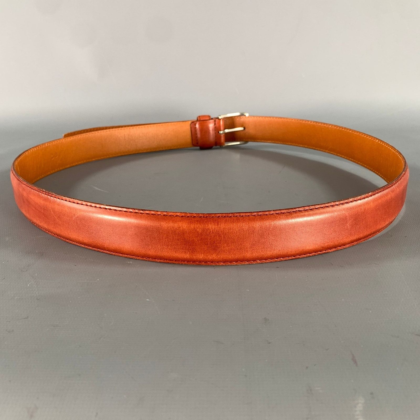Other LONGHI Size 38 Brown Mahagony Crackled Leather Belt Size 38 - 3 Thumbnail