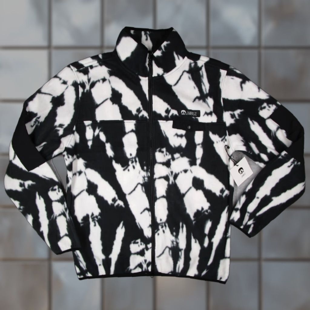 Vintage Gnarly Mens Black Haze Dip Tie Dye Full Zip Fleece Jacket XL Short Bomber Size US XL / EU 56 / 4 - 1 Thumbnail