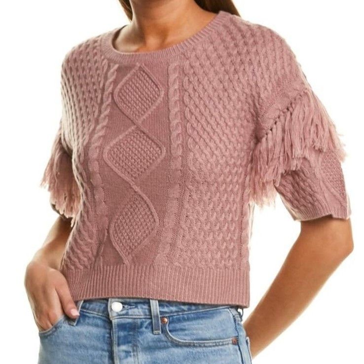 BB Dakota by Steve Madden Fringe Out Short Sleeve Sweater in Rose NWOT Size XS / US 0-2 / IT 36-38 - 1 Thumbnail