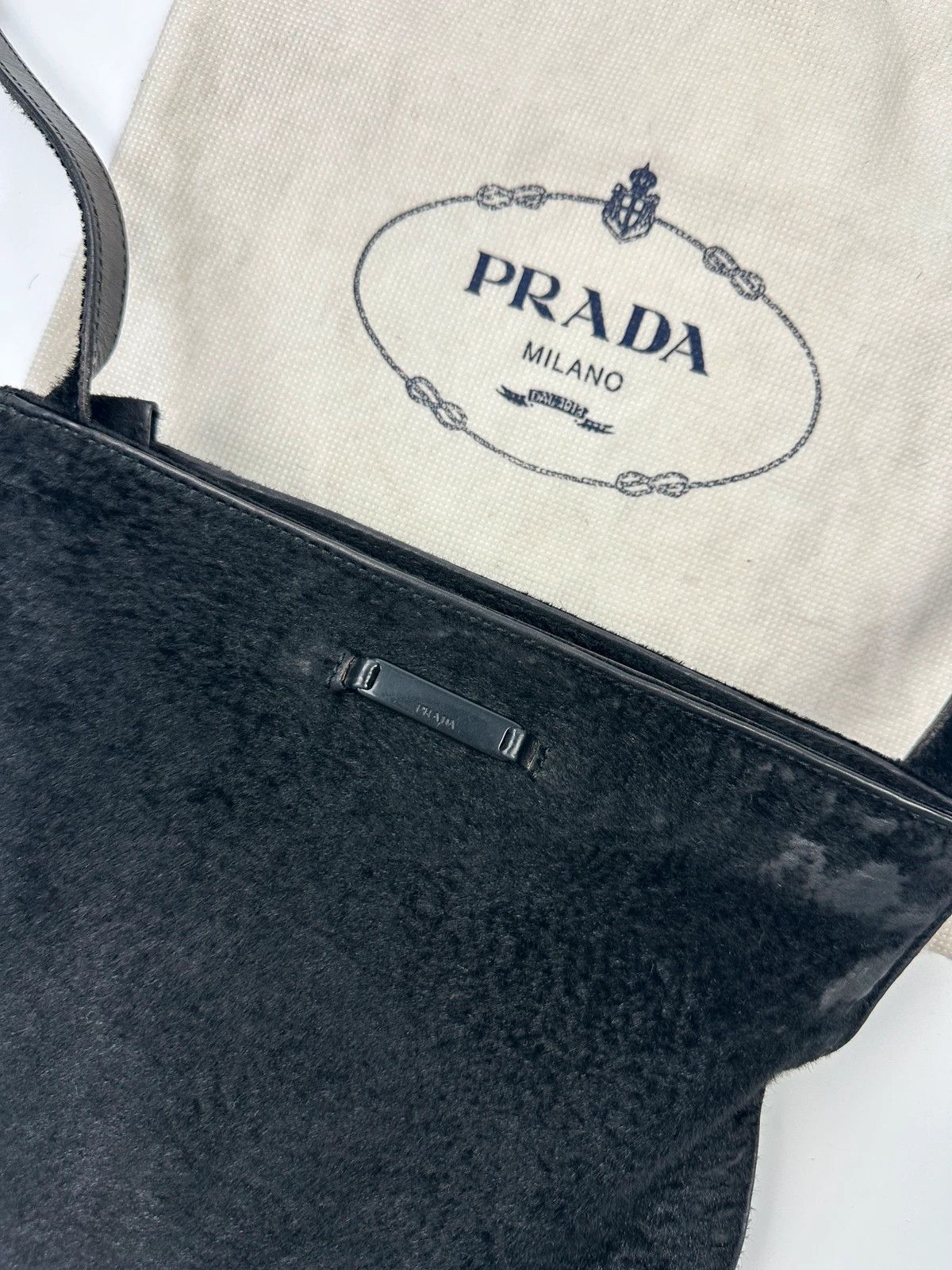 Prada Prada Milano 90’s Leather Fur Black Flat CrossBody Bag Size ONE SIZE - 3 Thumbnail