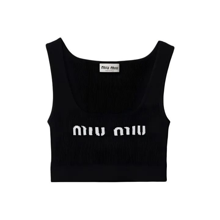 Miu Miu Miu Miu Black Logo Print Cropped Tank Top 0079 Size S / US 4 / IT 40 - 1 Thumbnail