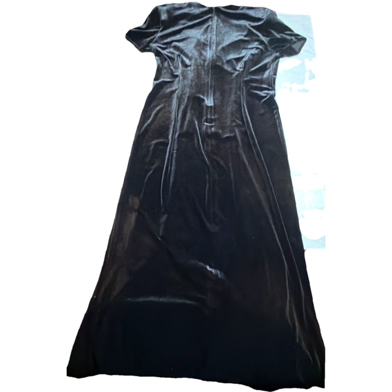 Velvet VINTAGE Black Velvet Gown Short Sleeve V-Neck Wrap Maxi Front Slit Women’s Size 14 Dresses Size 36" / US 14 / IT 50 - 3 Thumbnail