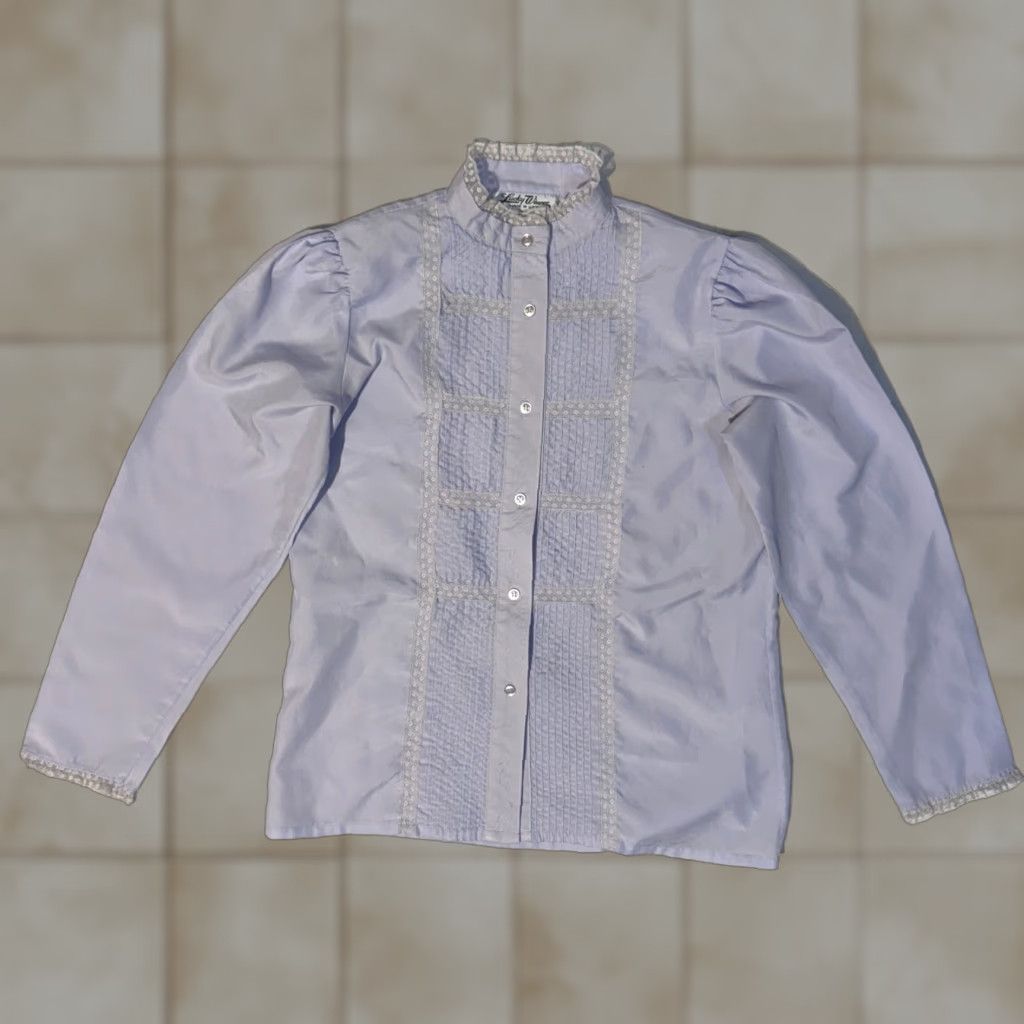 Vintage VINTAGE Lucky Winner Blouse Purple Lace 70s Ruffle Long Sleeve Button Collared Women S Regular Small Purple Size S / US 4 / IT 40 - 1 Thumbnail